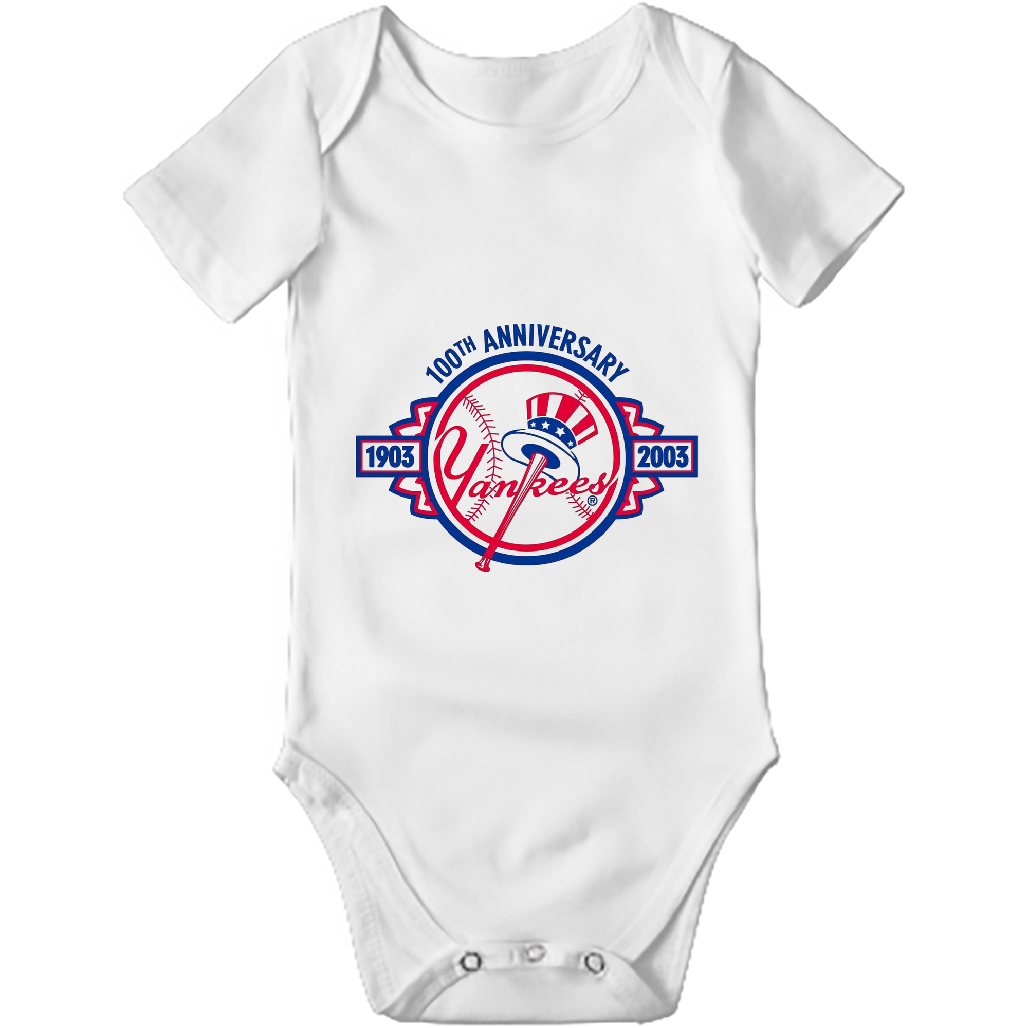 New York Yankees 100th Anniversary 1903-2003 Baby Short Sleeve Romper – 100% Cotton Soft & Breathable Digital Print Onesie With Easy Snap Closure And Envelope Shoulder – Comfortable For Daily Wear & Travel