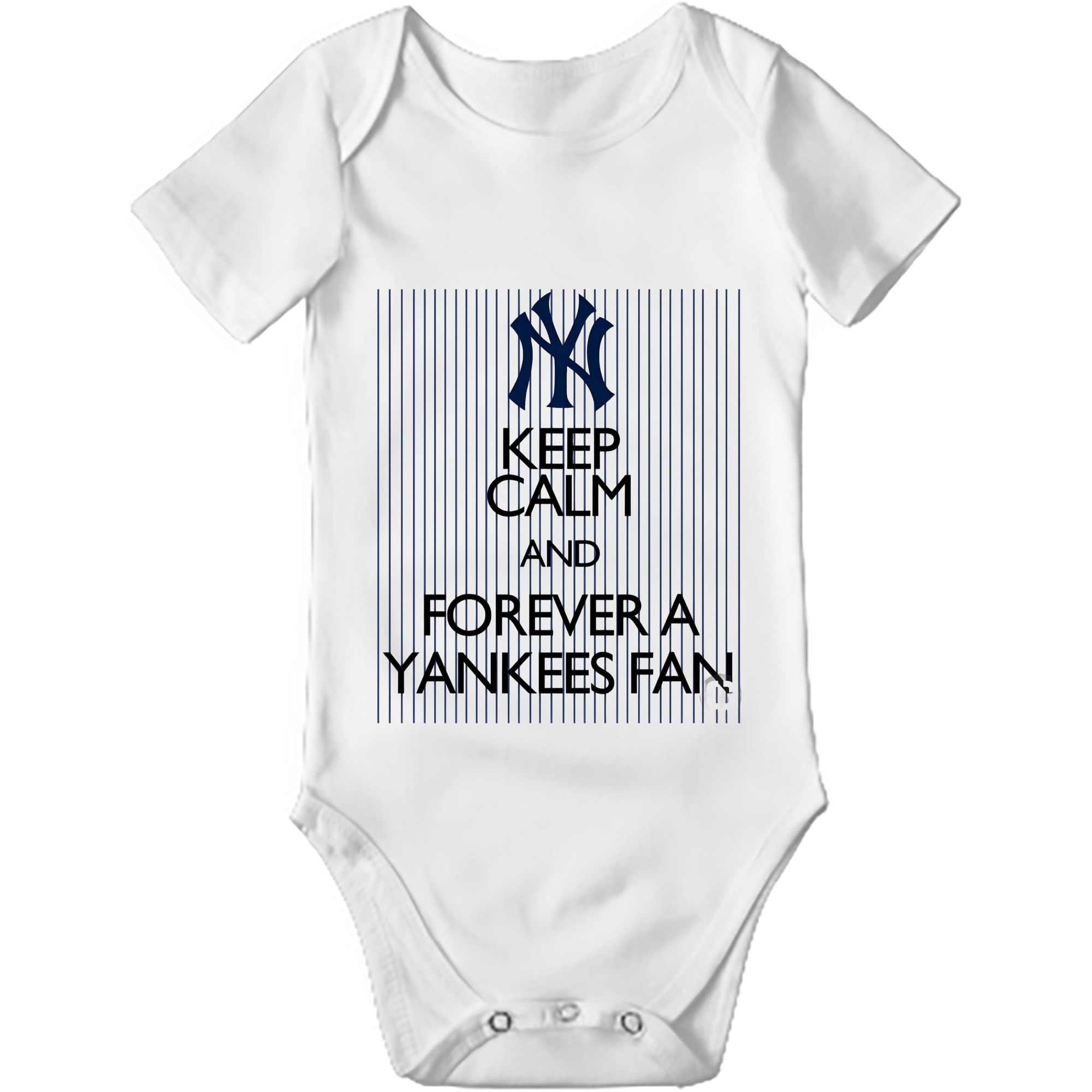 New York Yankees Keep Calm and Forever A Yankees Fan Baby Short Sleeve Romper – 100% Cotton Soft & Breathable Digital Print Onesie With Easy Snap Closure And Envelope Shoulder – Comfortable For Daily Wear & Travel