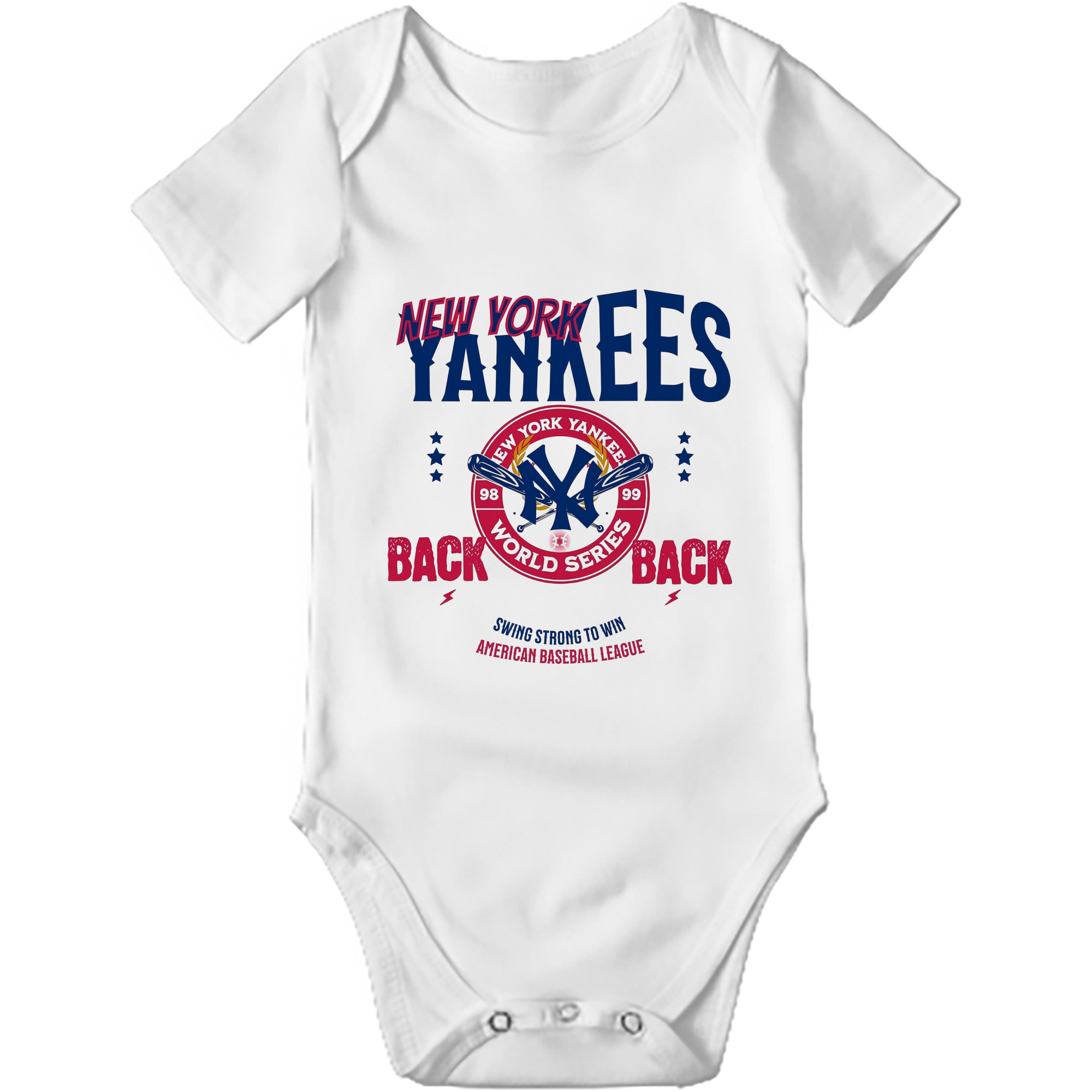 New York Yankees WS Back 2 Back 98-99 Baby Short Sleeve Romper – 100% Cotton Soft & Breathable Digital Print Onesie With Easy Snap Closure And Envelope Shoulder – Comfortable For Daily Wear & Travel
