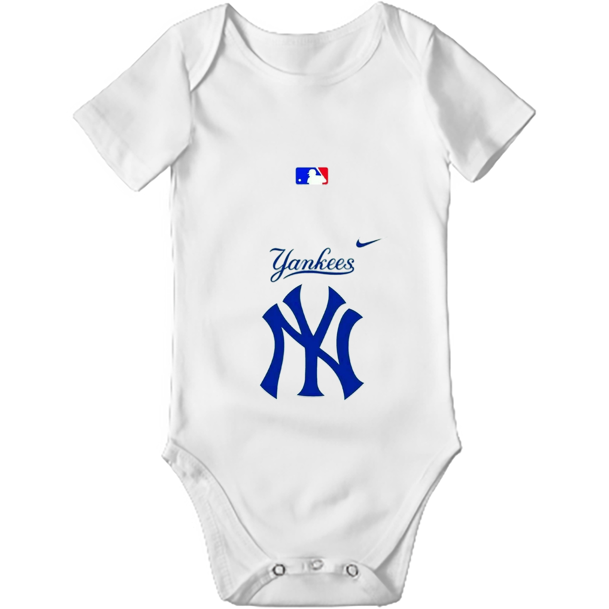 New York Yankees Blue Logo Baby Short Sleeve Romper – 100% Cotton Soft & Breathable Digital Print Onesie With Easy Snap Closure And Envelope Shoulder – Comfortable For Daily Wear & Travel