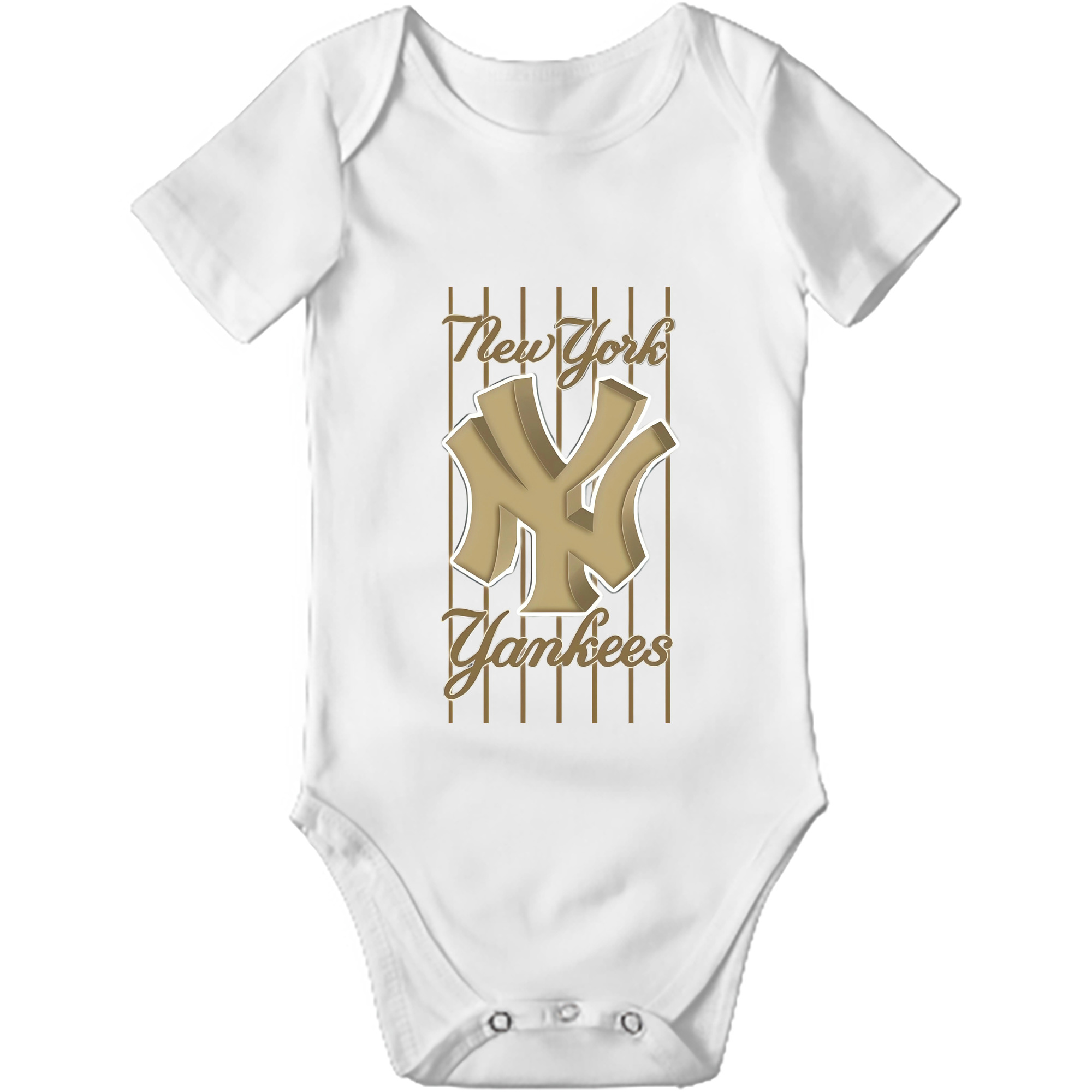 New York Yankees Pinstripe Golden Logo Baby Short Sleeve Romper – 100% Cotton Soft & Breathable Digital Print Onesie With Easy Snap Closure And Envelope Shoulder – Comfortable For Daily Wear & Travel