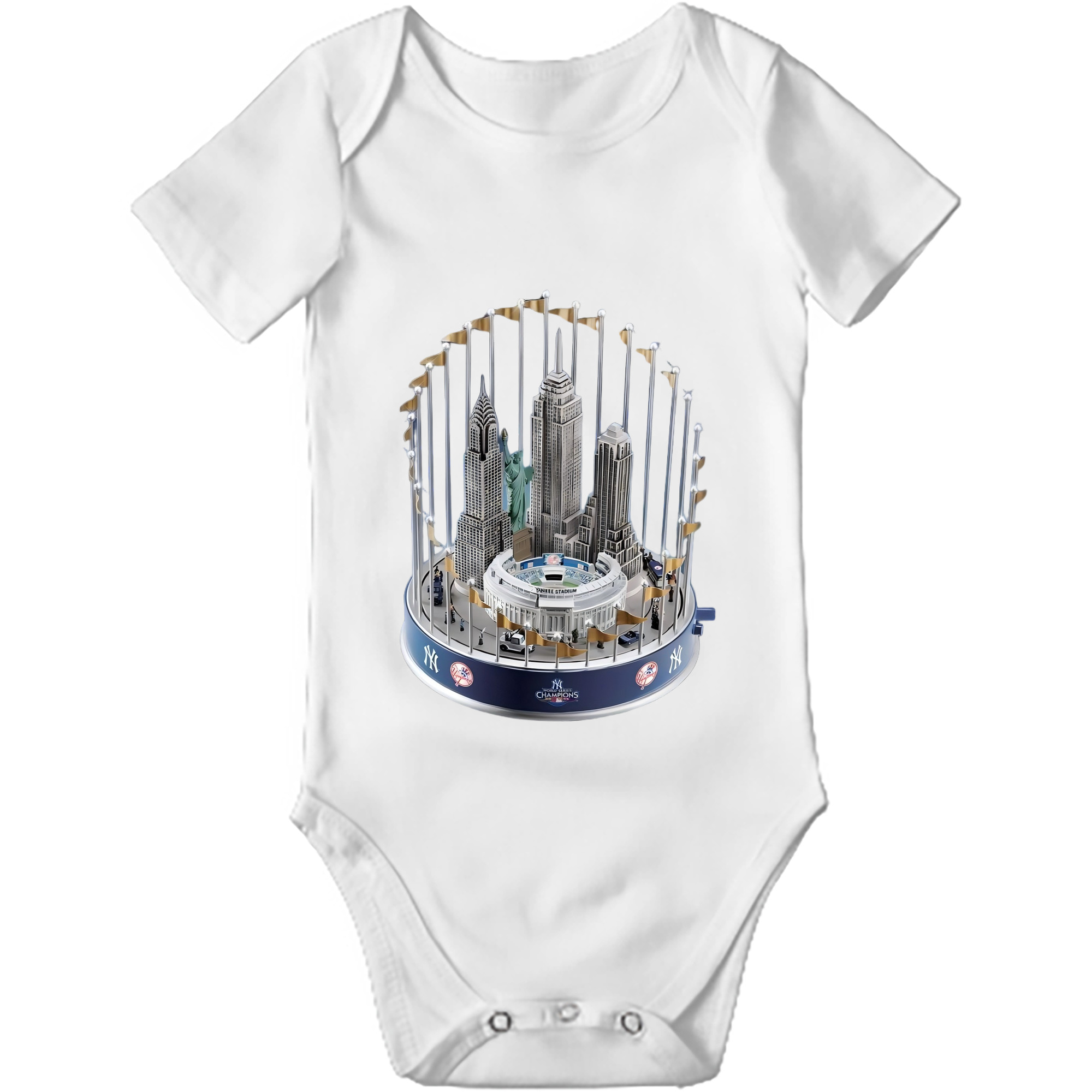 New York Yankees WS Champions Cup Baby Short Sleeve Romper – 100% Cotton Soft & Breathable Digital Print Onesie With Easy Snap Closure And Envelope Shoulder – Comfortable For Daily Wear & Travel