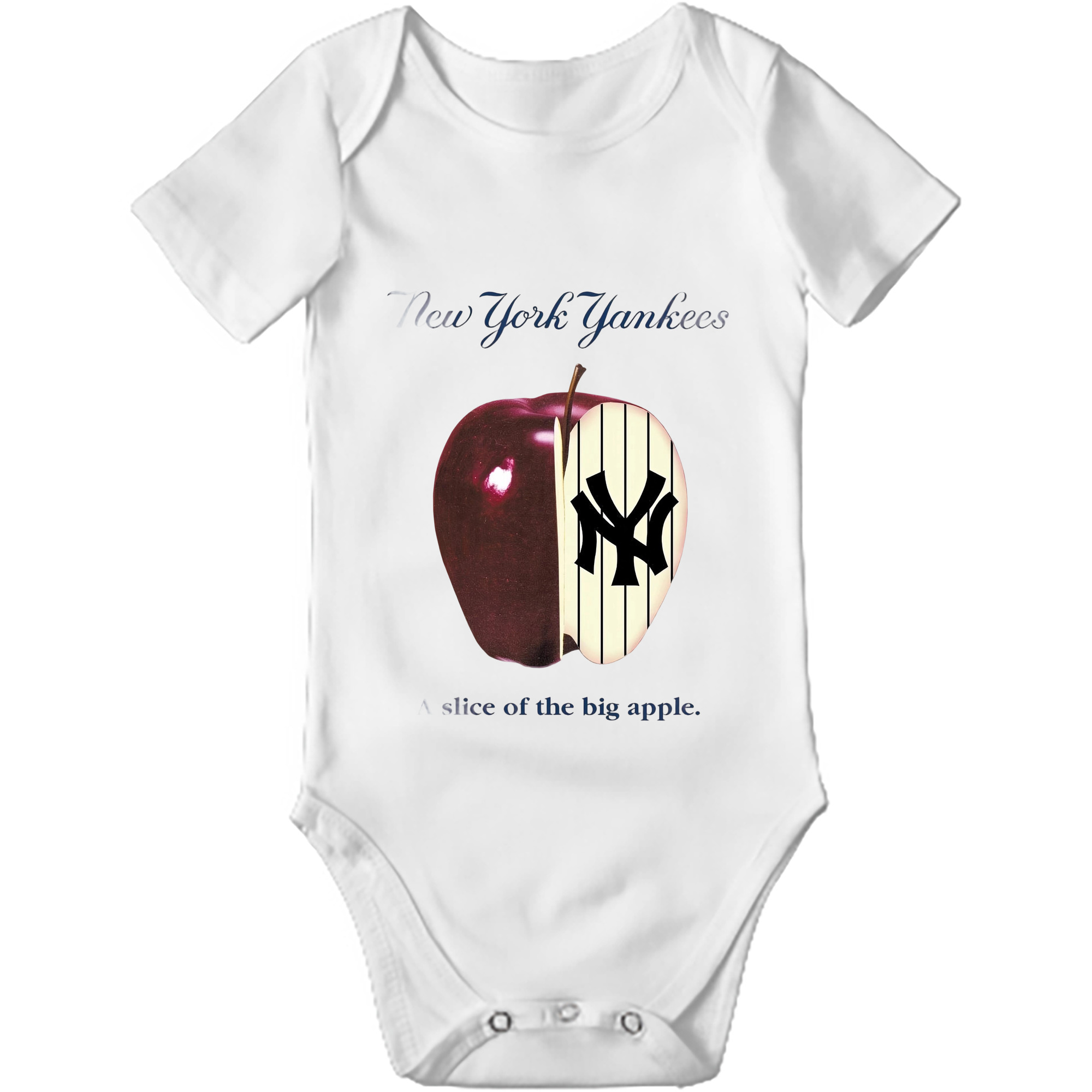 New York Yankees A Slice of The Big Apple Baby Short Sleeve Romper – 100% Cotton Soft & Breathable Digital Print Onesie With Easy Snap Closure And Envelope Shoulder – Comfortable For Daily Wear & Travel