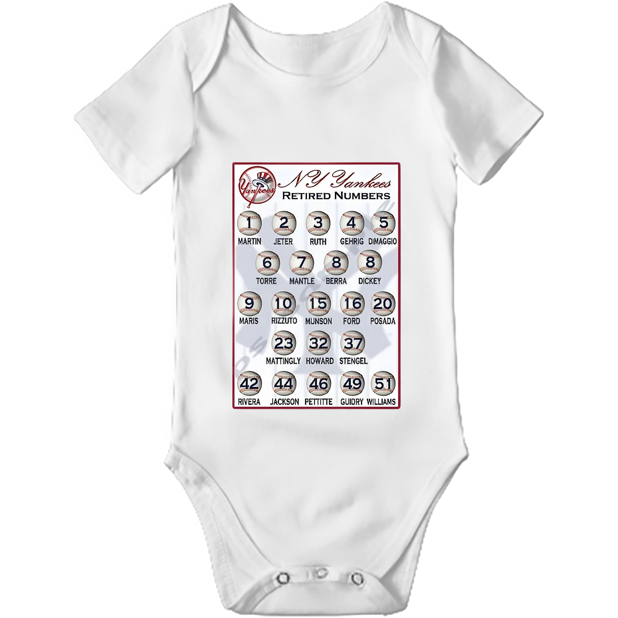 New York Yankees Retired Numbers Baby Short Sleeve Romper – 100% Cotton Soft & Breathable Digital Print Onesie With Easy Snap Closure And Envelope Shoulder – Comfortable For Daily Wear & Travel