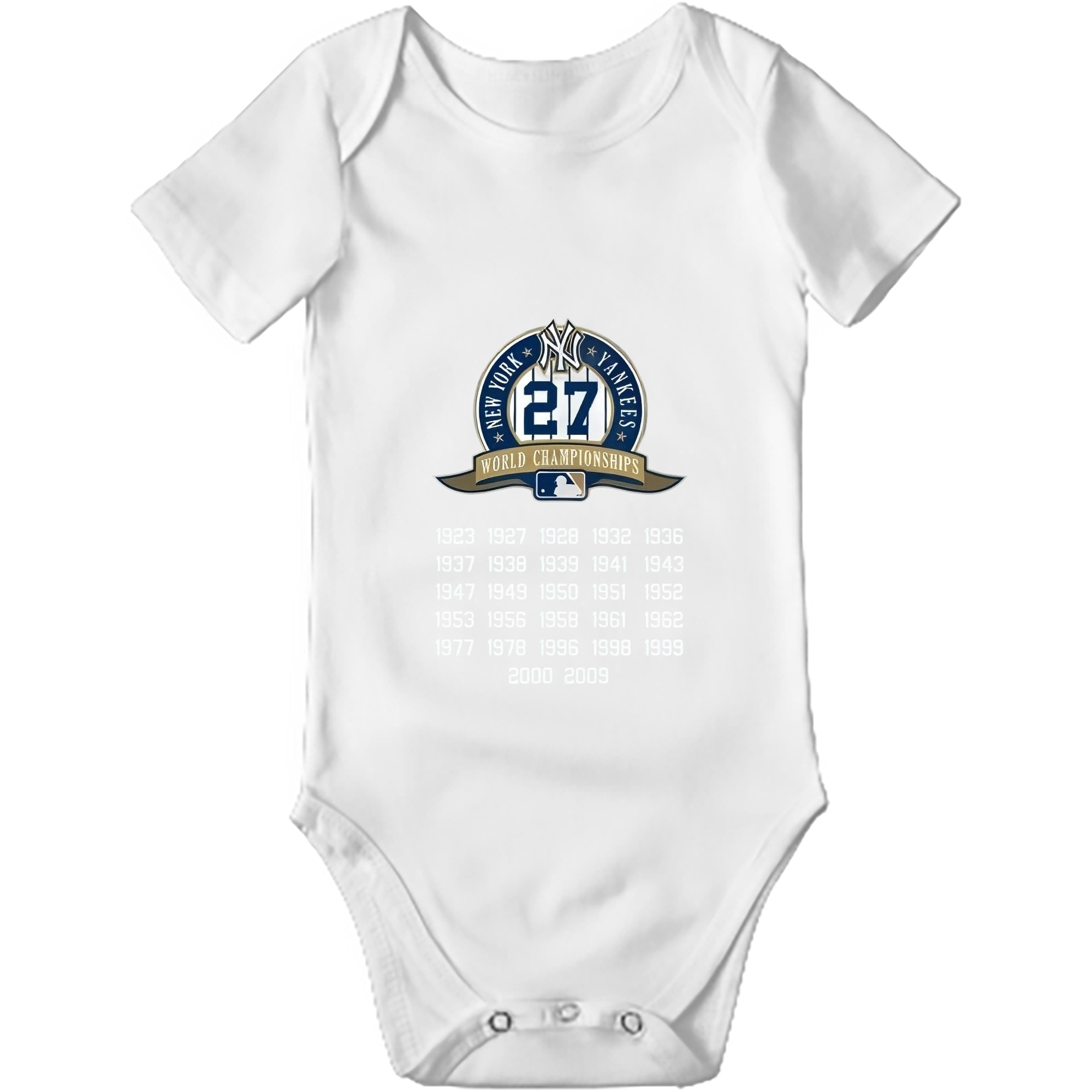 New York Yankees 27 WS Championships Baby Short Sleeve Romper – 100% Cotton Soft & Breathable Digital Print Onesie With Easy Snap Closure And Envelope Shoulder – Comfortable For Daily Wear & Travel