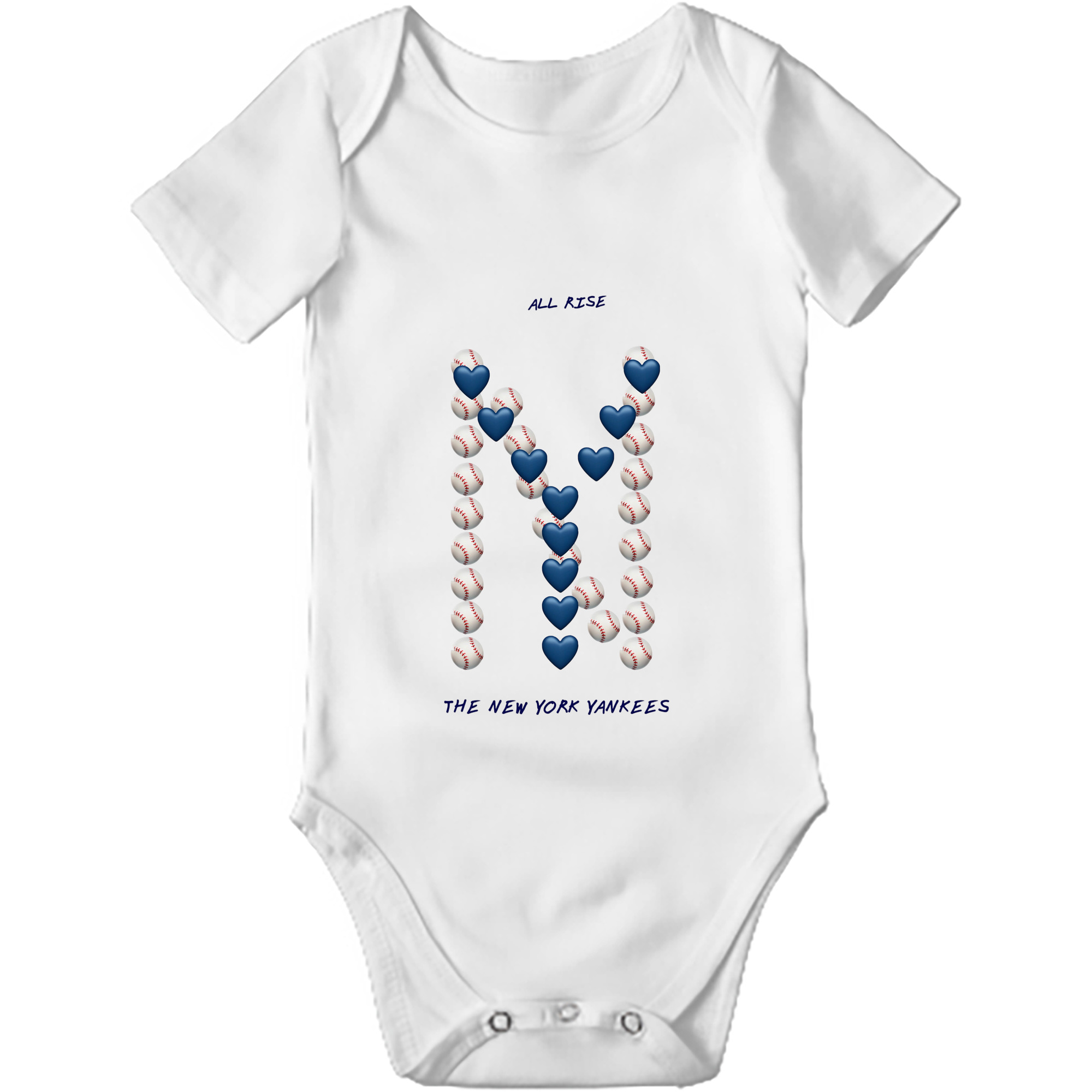 New York Yankees All Rise Love Baseball Baby Short Sleeve Romper – 100% Cotton Soft & Breathable Digital Print Onesie With Easy Snap Closure And Envelope Shoulder – Comfortable For Daily Wear & Travel