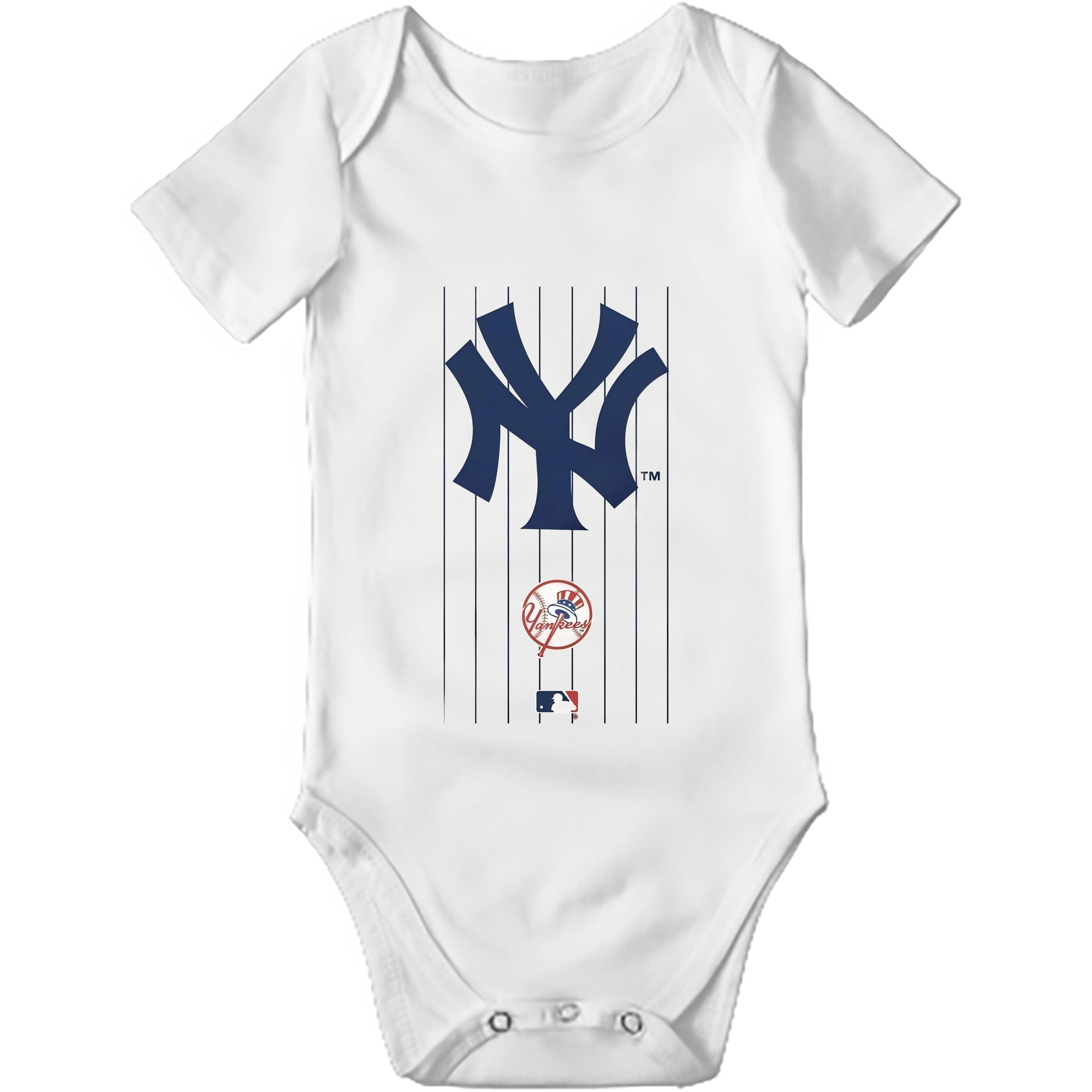 New York Yankees Pinstripe Logo Baby Short Sleeve Romper – 100% Cotton Soft & Breathable Digital Print Onesie With Easy Snap Closure And Envelope Shoulder – Comfortable For Daily Wear & Travel