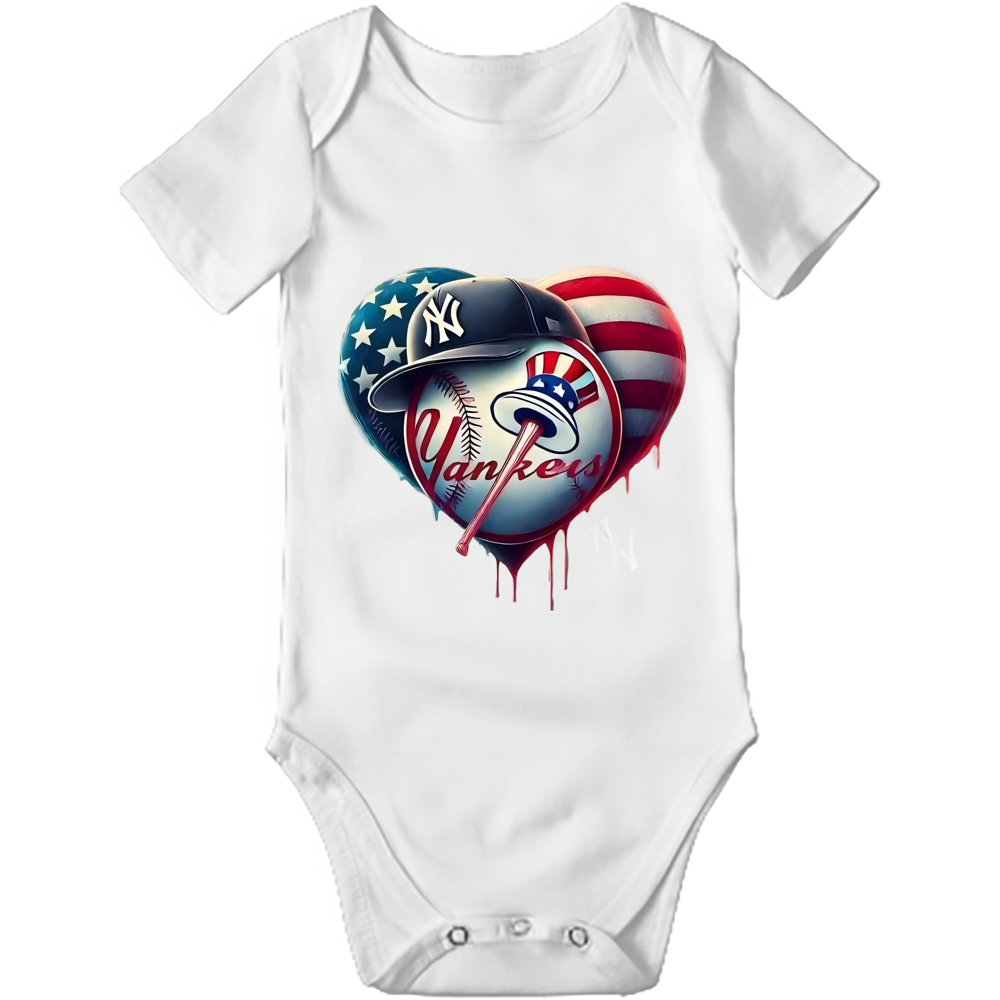 New York Yankees Heart Baby Short Sleeve Romper – 100% Cotton Soft & Breathable Digital Print Onesie With Easy Snap Closure And Envelope Shoulder – Comfortable For Daily Wear & Travel