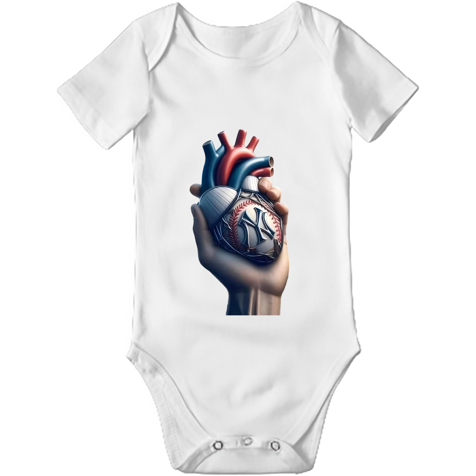 New York Yankees Heart Baby Short Sleeve Romper – 100% Cotton Soft & Breathable Digital Print Onesie With Easy Snap Closure And Envelope Shoulder – Comfortable For Daily Wear & Travel