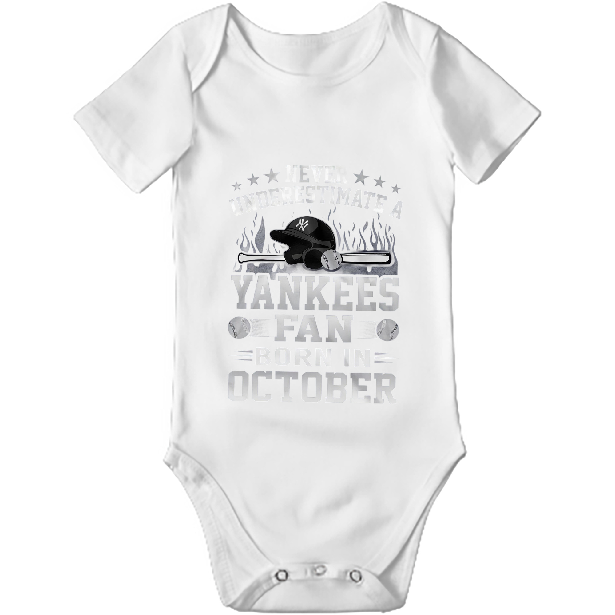 New York Yankees Never Underestimate A Yankees Fan Born in October Baby Short Sleeve Romper – 100% Cotton Soft & Breathable Digital Print Onesie With Easy Snap Closure And Envelope Shoulder – Comfortable For Daily Wear & Travel