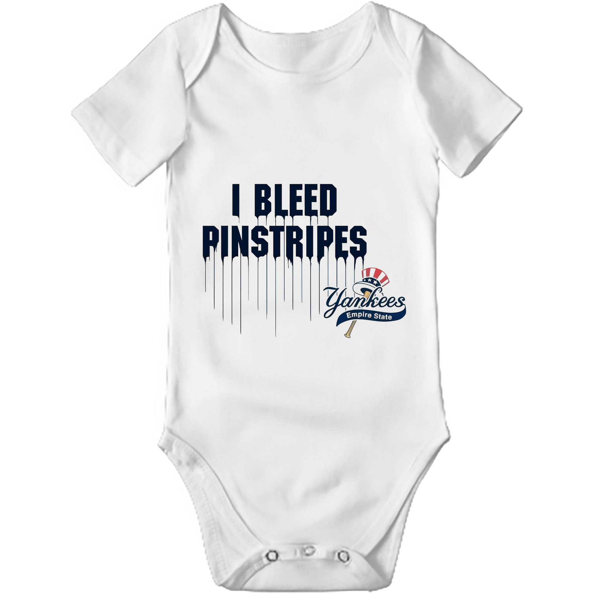 New York Yankees I Bleed Pinstripes Baby Short Sleeve Romper – 100% Cotton Soft & Breathable Digital Print Onesie With Easy Snap Closure And Envelope Shoulder – Comfortable For Daily Wear & Travel