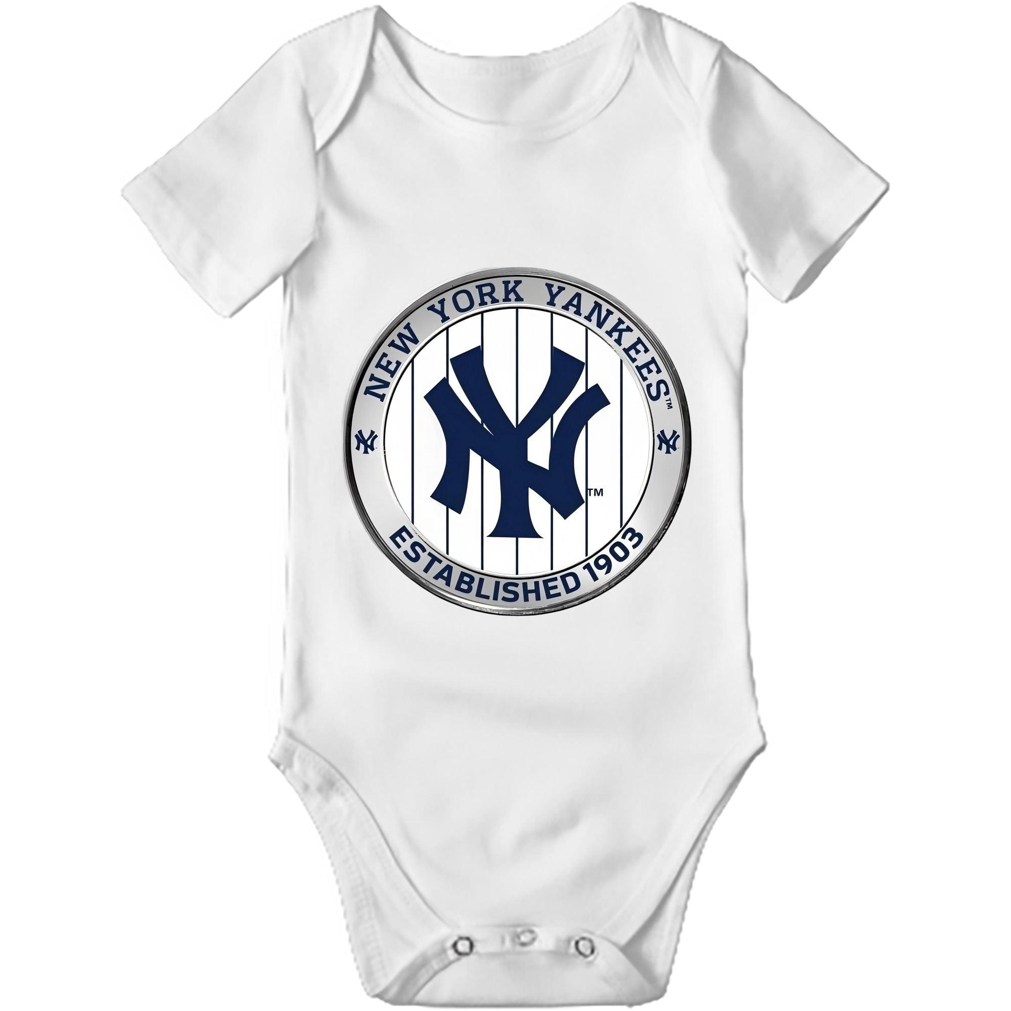 New York Yankees Established 1903 Baby Short Sleeve Romper – 100% Cotton Soft & Breathable Digital Print Onesie With Easy Snap Closure And Envelope Shoulder – Comfortable For Daily Wear & Travel