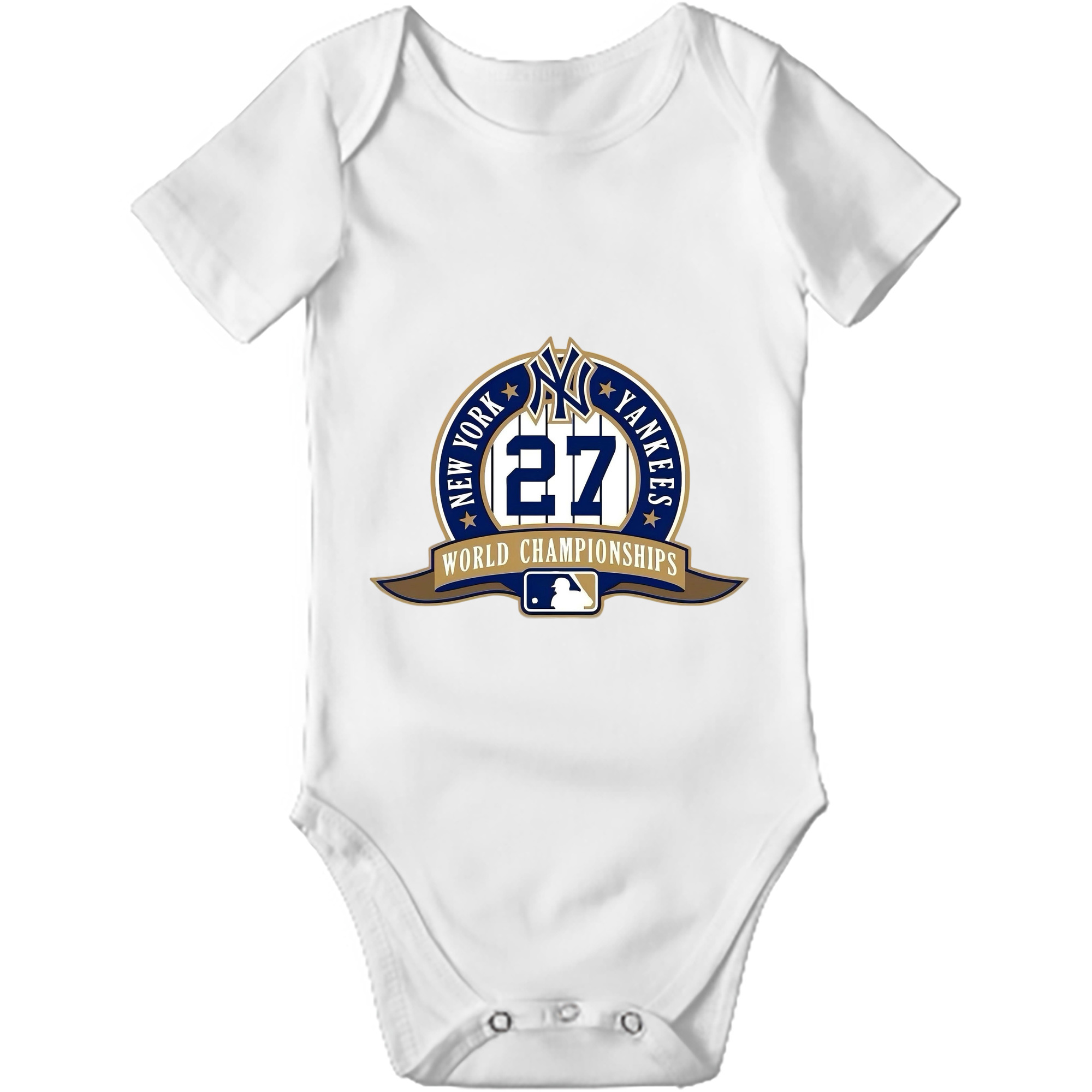 New York Yankees 27 World Championships Baby Short Sleeve Romper – 100% Cotton Soft & Breathable Digital Print Onesie With Easy Snap Closure And Envelope Shoulder – Comfortable For Daily Wear & Travel