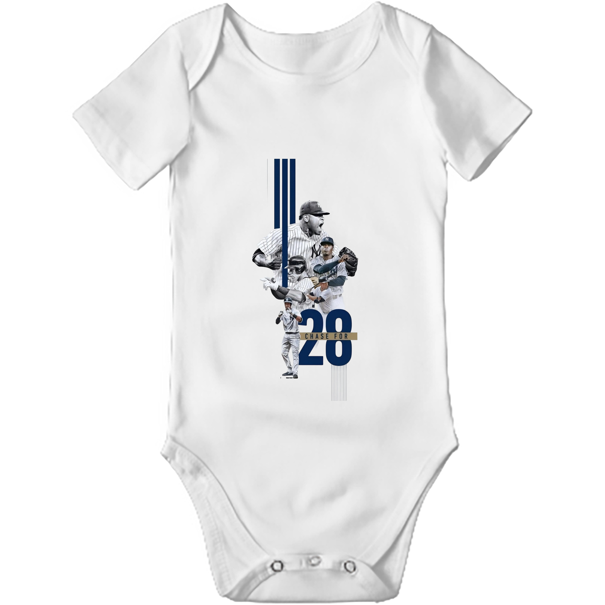New York Yankees Chase For 28 Baby Short Sleeve Romper – 100% Cotton Soft & Breathable Digital Print Onesie With Easy Snap Closure And Envelope Shoulder – Comfortable For Daily Wear & Travel