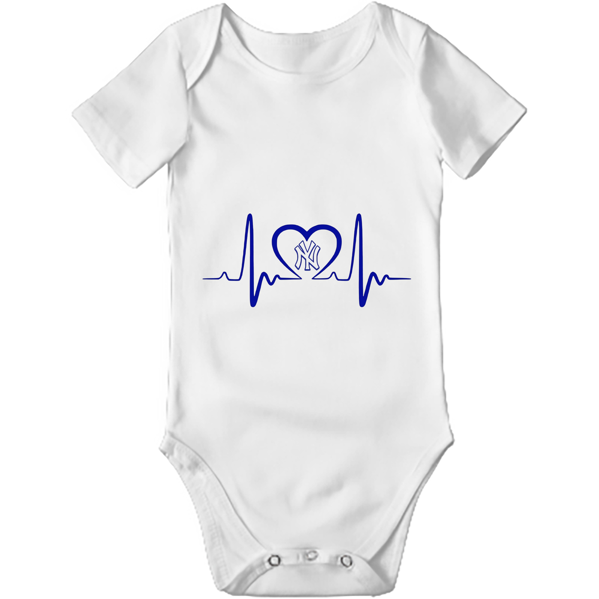 New York Yankees EKG Heart Line Baby Short Sleeve Romper – 100% Cotton Soft & Breathable Digital Print Onesie With Easy Snap Closure And Envelope Shoulder – Comfortable For Daily Wear & Travel