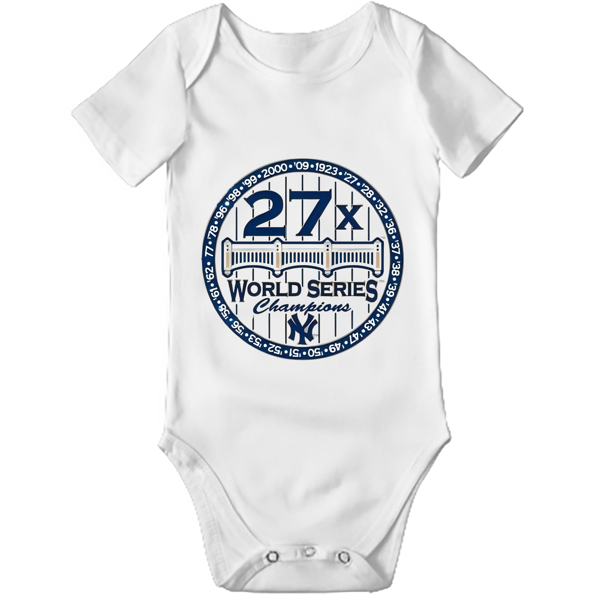 New York Yankees 27X WS Champions Baby Short Sleeve Romper – 100% Cotton Soft & Breathable Digital Print Onesie With Easy Snap Closure And Envelope Shoulder – Comfortable For Daily Wear & Travel