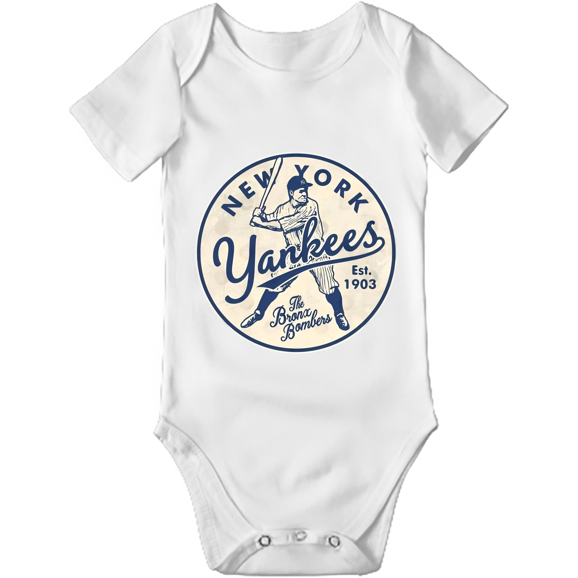 New York Yankees The Bronx Bombers Estd 1903 Baby Short Sleeve Romper – 100% Cotton Soft & Breathable Digital Print Onesie With Easy Snap Closure And Envelope Shoulder – Comfortable For Daily Wear & Travel