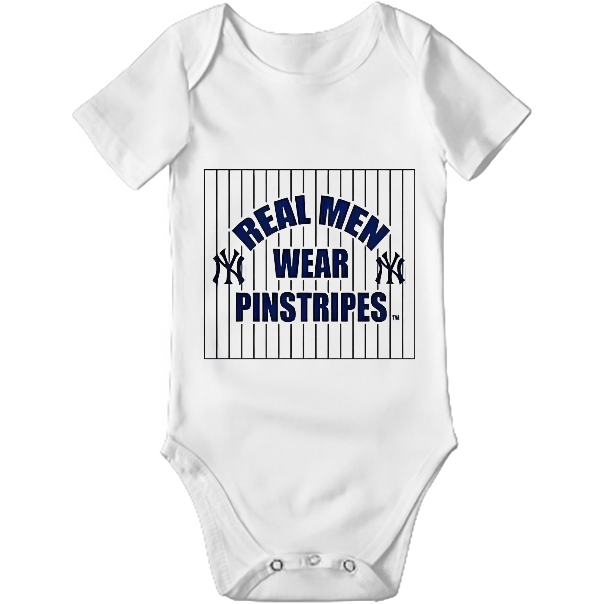New York Yankees Real Men Wear Pinstripes Baby Short Sleeve Romper – 100% Cotton Soft & Breathable Digital Print Onesie With Easy Snap Closure And Envelope Shoulder – Comfortable For Daily Wear & Travel