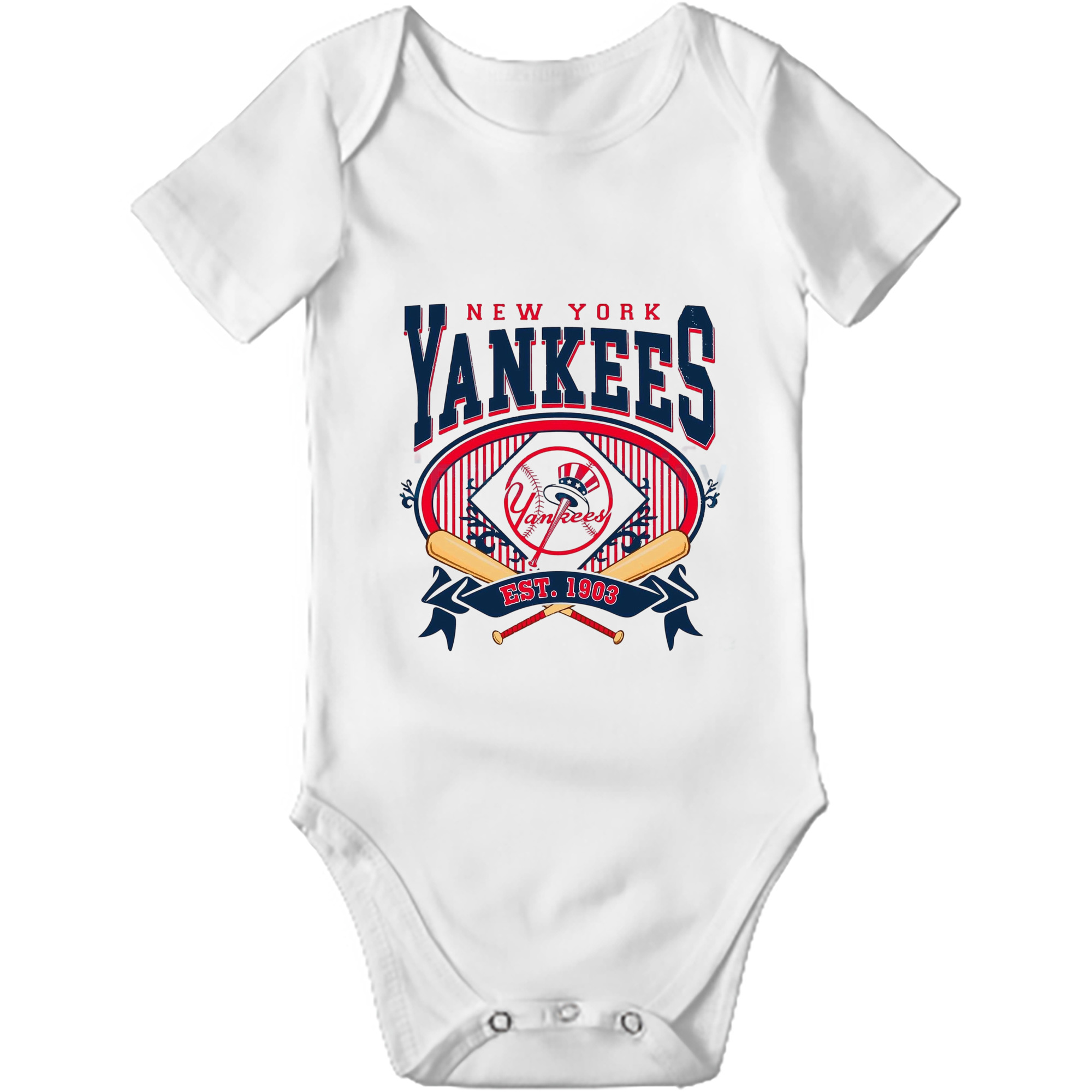New York Yankees Vintage Est.1903 Baby Short Sleeve Romper – 100% Cotton Soft & Breathable Digital Print Onesie With Easy Snap Closure And Envelope Shoulder – Comfortable For Daily Wear & Travel