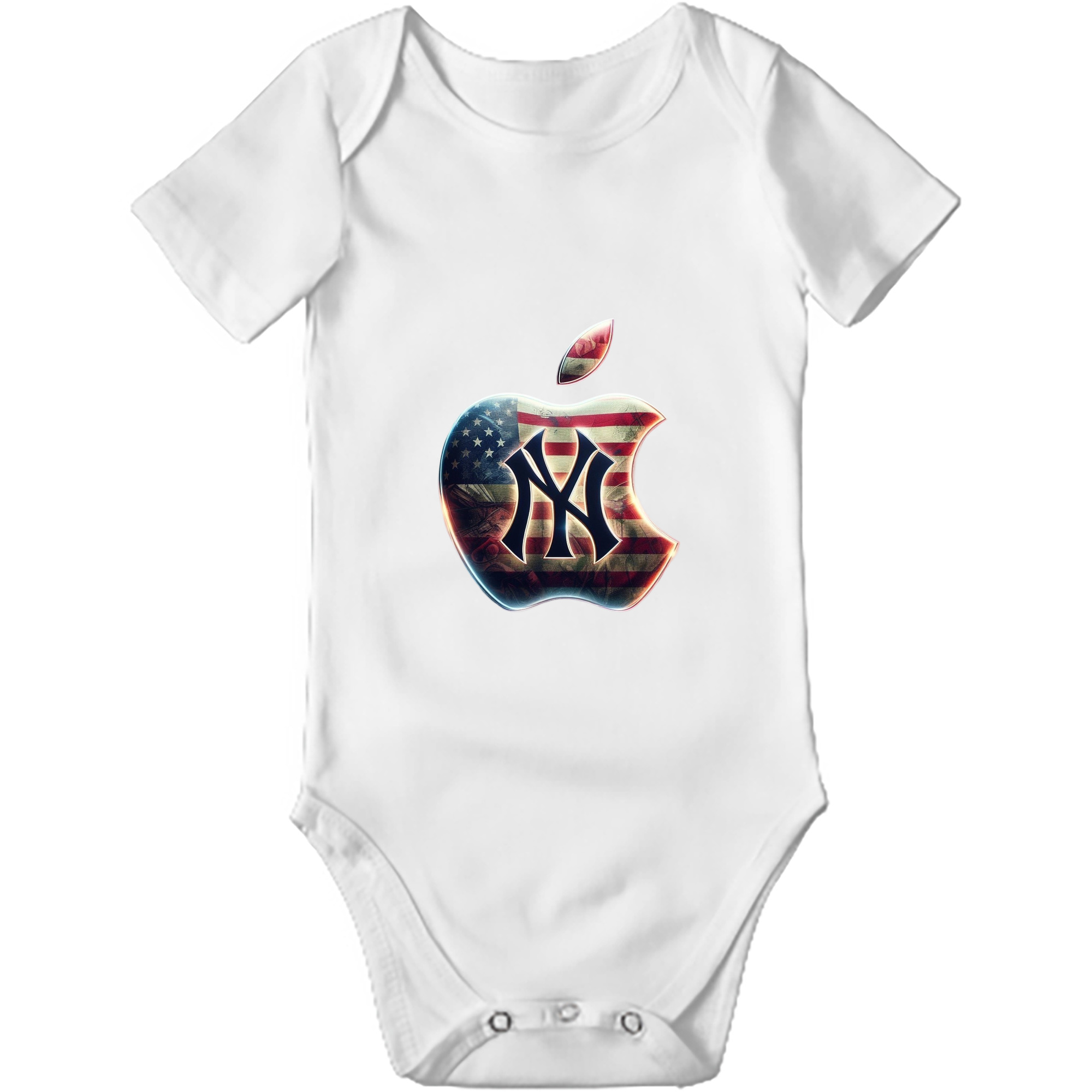 New York Yankees Apple US Flag Baby Short Sleeve Romper – 100% Cotton Soft & Breathable Digital Print Onesie With Easy Snap Closure And Envelope Shoulder – Comfortable For Daily Wear & Travel