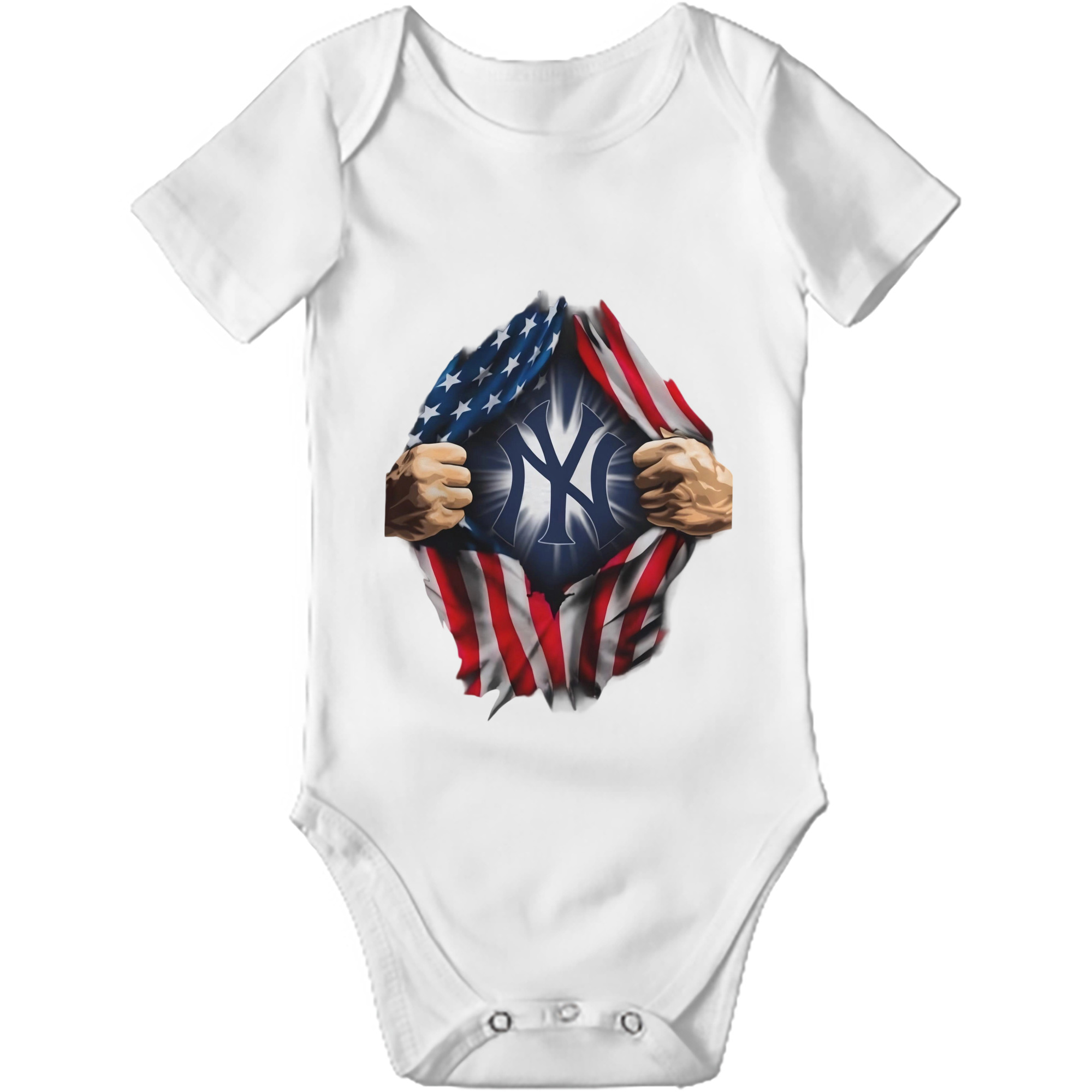 New York Yankees US Flag Yankees Inside Me Baby Short Sleeve Romper – 100% Cotton Soft & Breathable Digital Print Onesie With Easy Snap Closure And Envelope Shoulder – Comfortable For Daily Wear & Travel