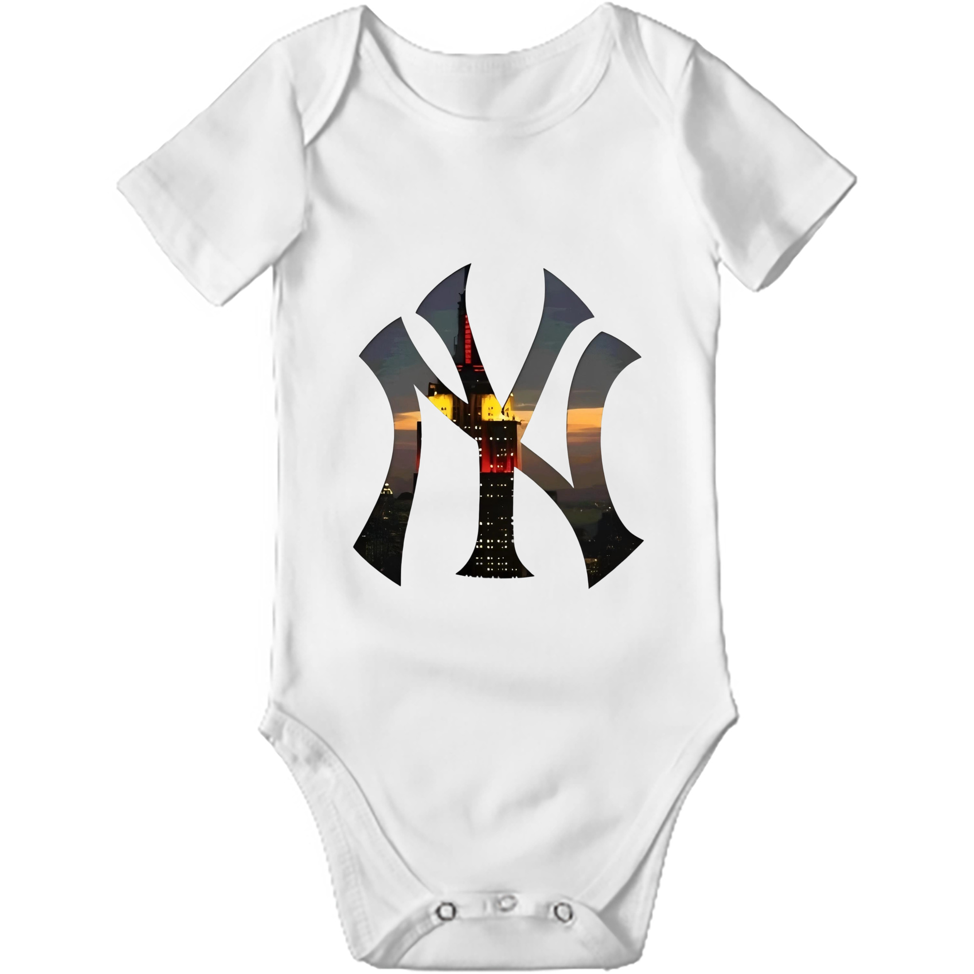 New York Yankees Logo New York Background Baby Short Sleeve Romper – 100% Cotton Soft & Breathable Digital Print Onesie With Easy Snap Closure And Envelope Shoulder – Comfortable For Daily Wear & Travel