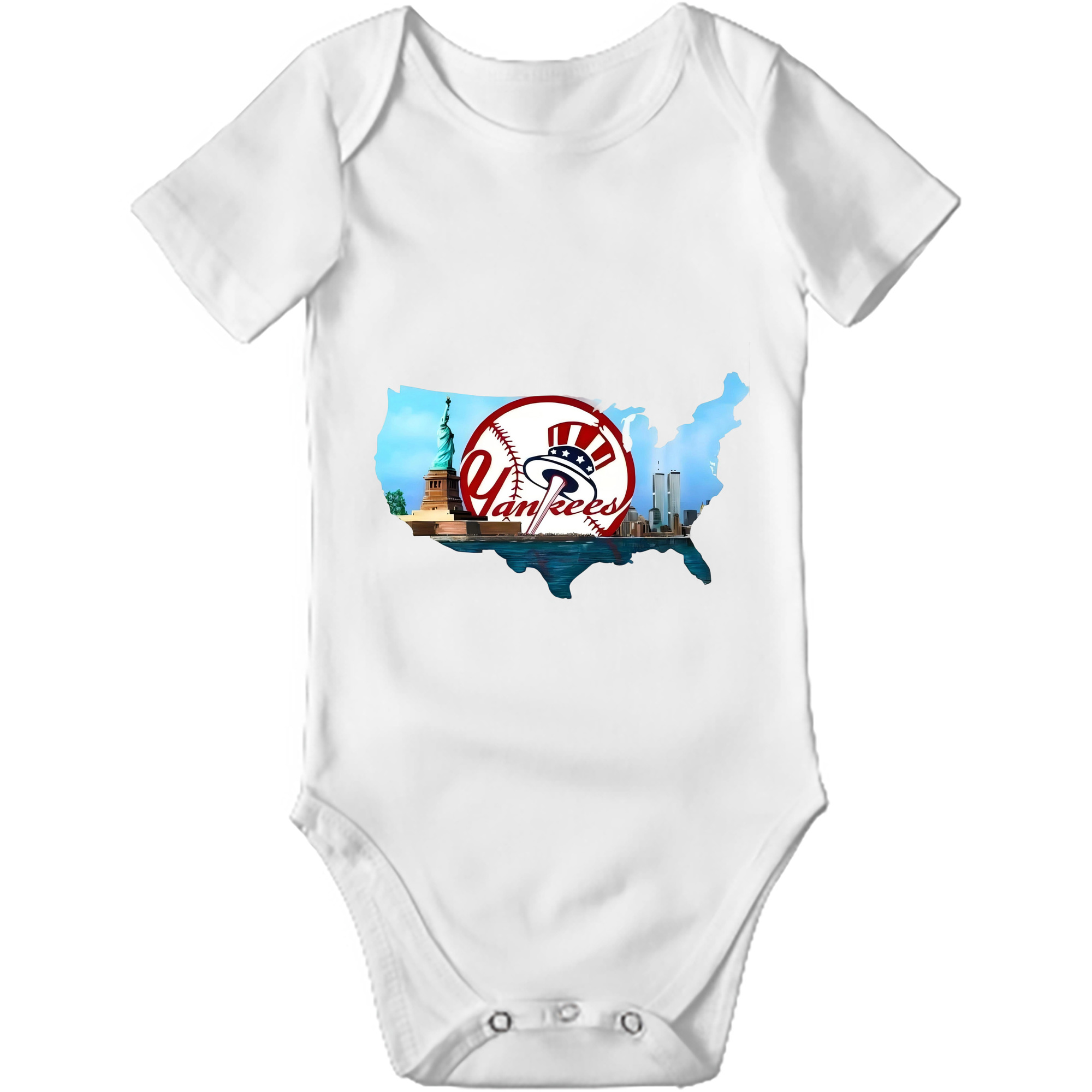New York Yankees Whole USA Baby Short Sleeve Romper – 100% Cotton Soft & Breathable Digital Print Onesie With Easy Snap Closure And Envelope Shoulder – Comfortable For Daily Wear & Travel