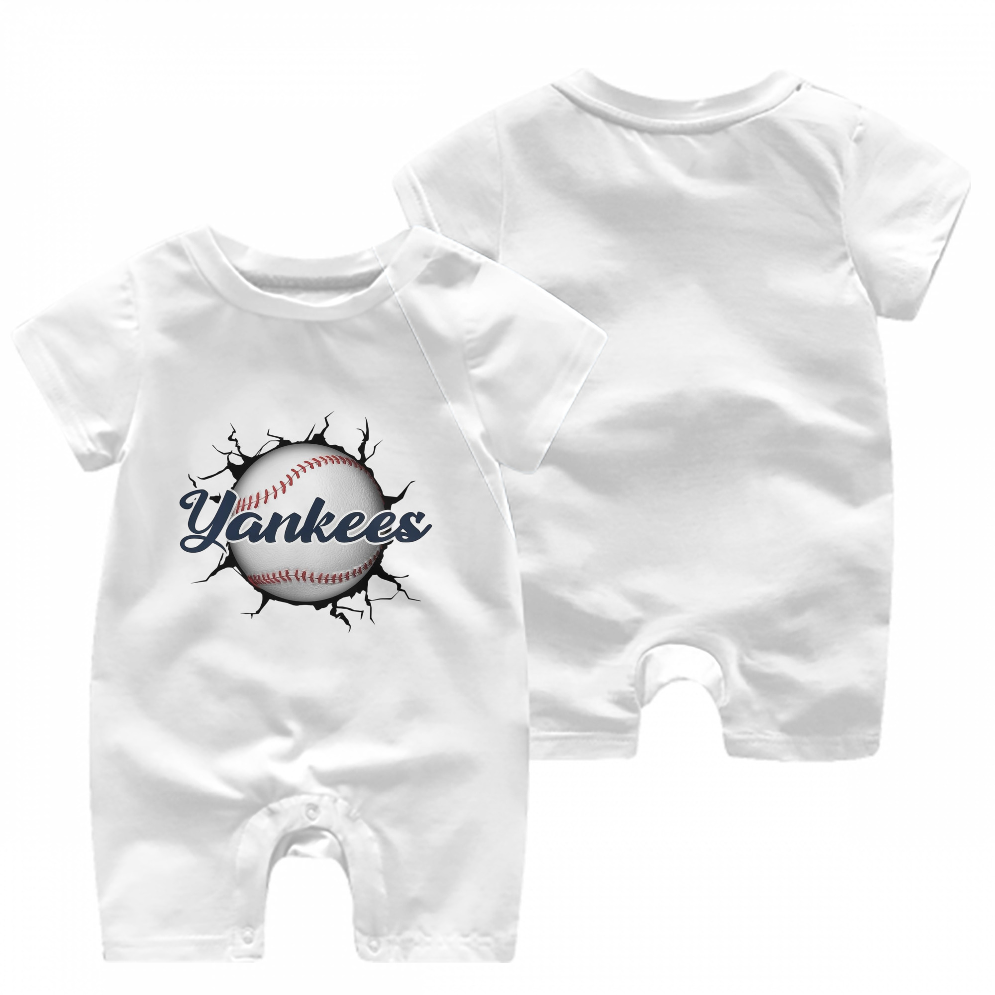 Yankees Baseball Wall And Art Baby Short Sleeve Onesie – 100% Cotton Soft & Breathable Digital Print Romper – Double-Sided Print, Snap Closure For Easy Diaper Changes – Comfortable For Boys & Girls