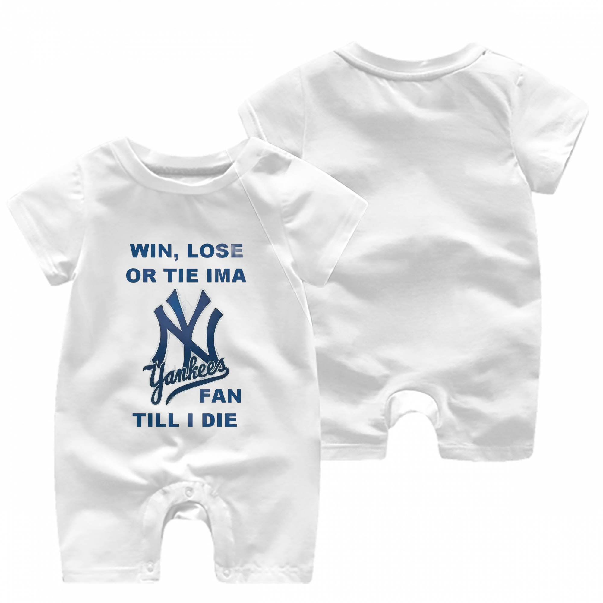 New York Yankees Win,Lose or Tie IMA Fan Till I Die Baby Short Sleeve Onesie – 100% Cotton Soft & Breathable Digital Print Romper – Double-Sided Print, Snap Closure For Easy Diaper Changes – Comfortable For Boys & Girls