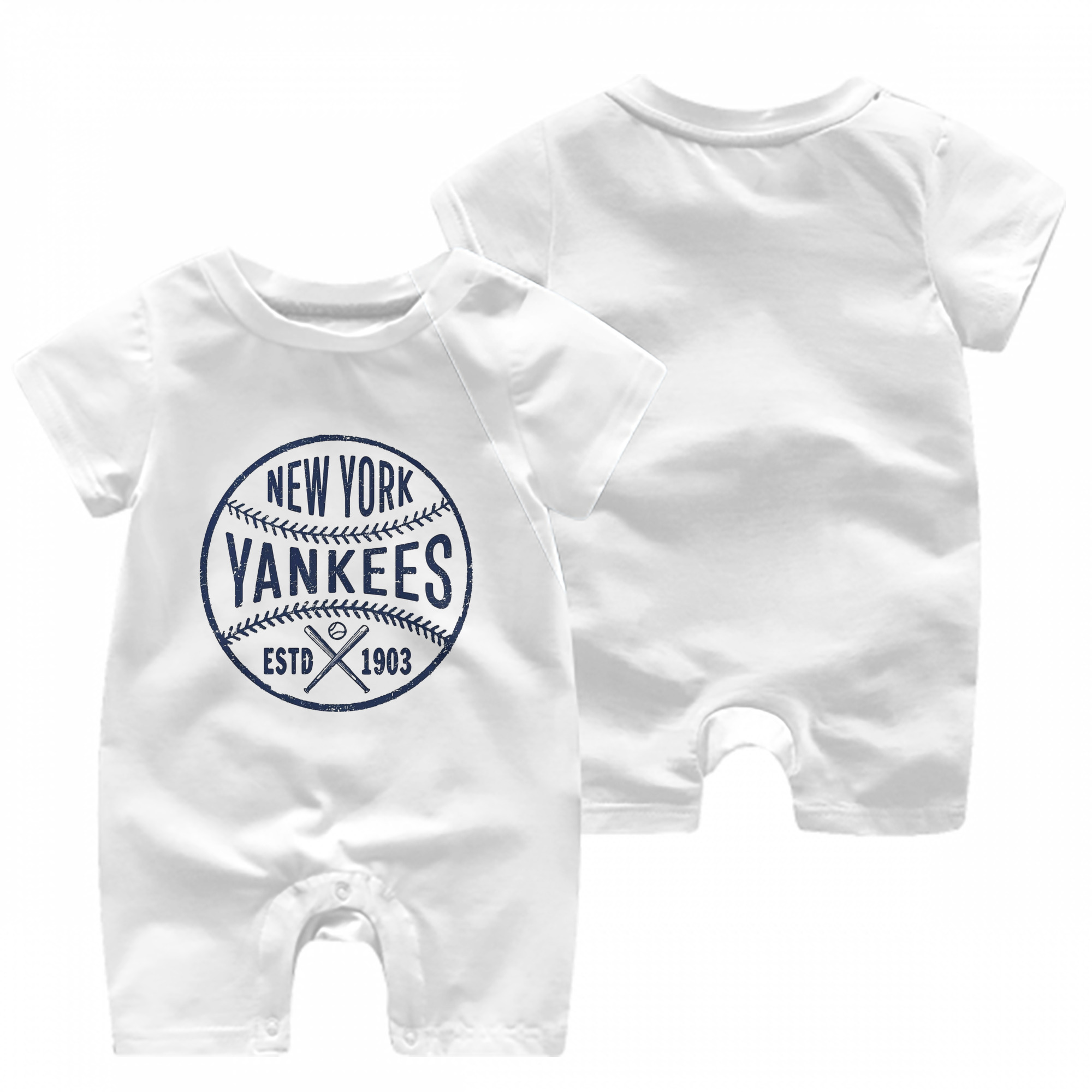 New York Yankees Estd 1903 Baby Short Sleeve Onesie – 100% Cotton Soft & Breathable Digital Print Romper – Double-Sided Print, Snap Closure For Easy Diaper Changes – Comfortable For Boys & Girls