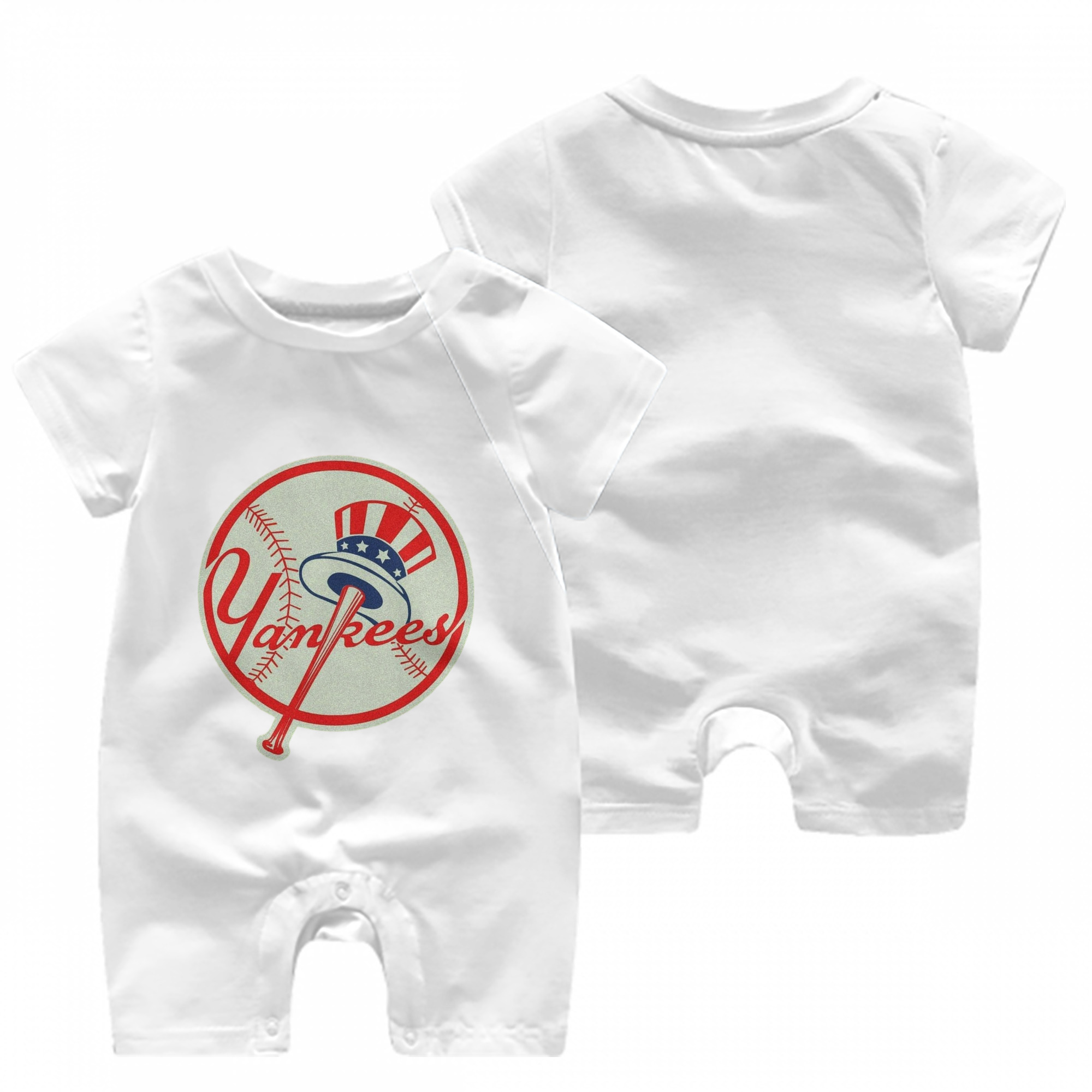 New York Yankees Logo Baby Short Sleeve Onesie – 100% Cotton Soft & Breathable Digital Print Romper – Double-Sided Print, Snap Closure For Easy Diaper Changes – Comfortable For Boys & Girls