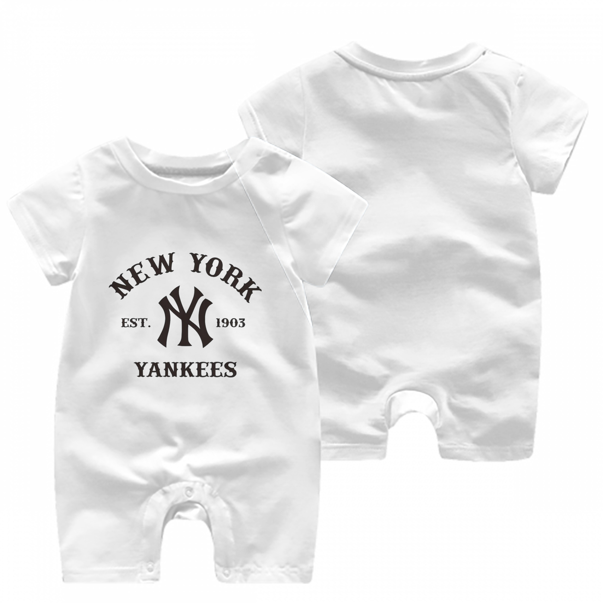 New York Yankees EST 1903 Baby Short Sleeve Onesie – 100% Cotton Soft & Breathable Digital Print Romper – Double-Sided Print, Snap Closure For Easy Diaper Changes – Comfortable For Boys & Girls