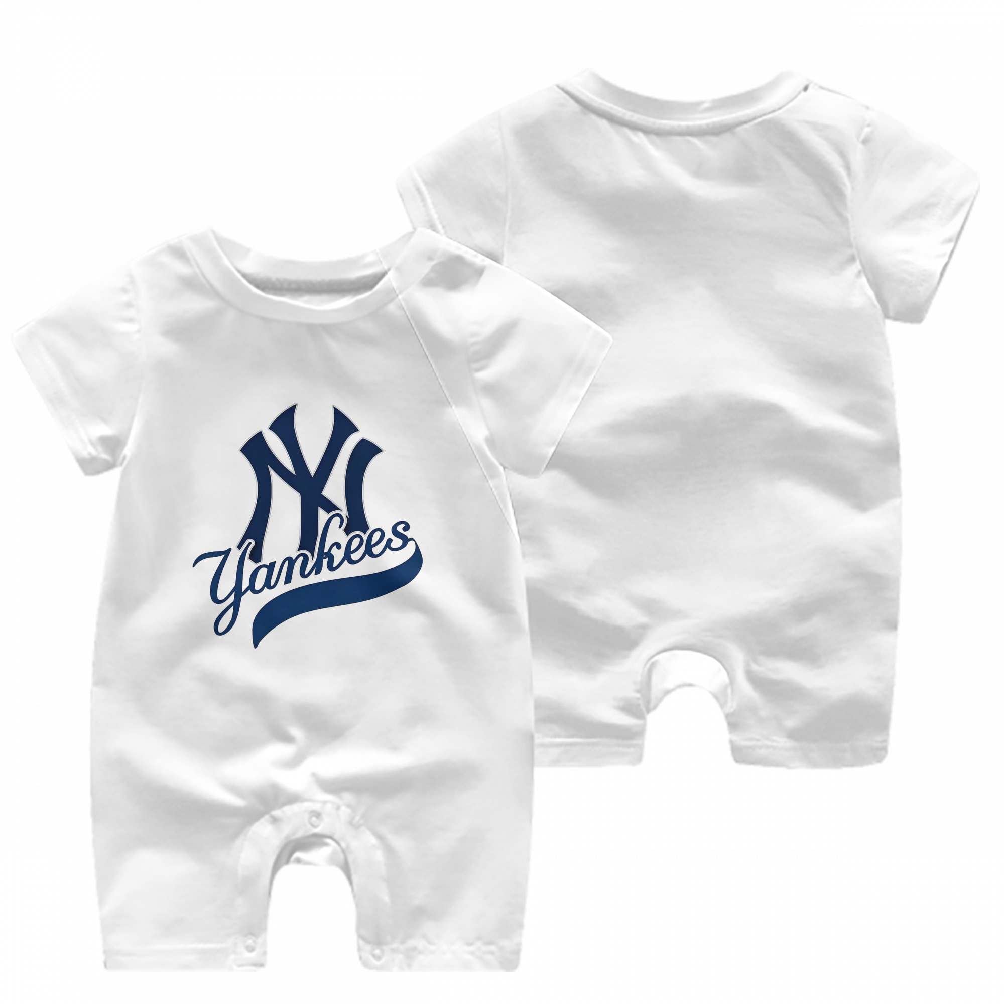 New York Yankees Logo Baby Short Sleeve Onesie – 100% Cotton Soft & Breathable Digital Print Romper – Double-Sided Print, Snap Closure For Easy Diaper Changes – Comfortable For Boys & Girls