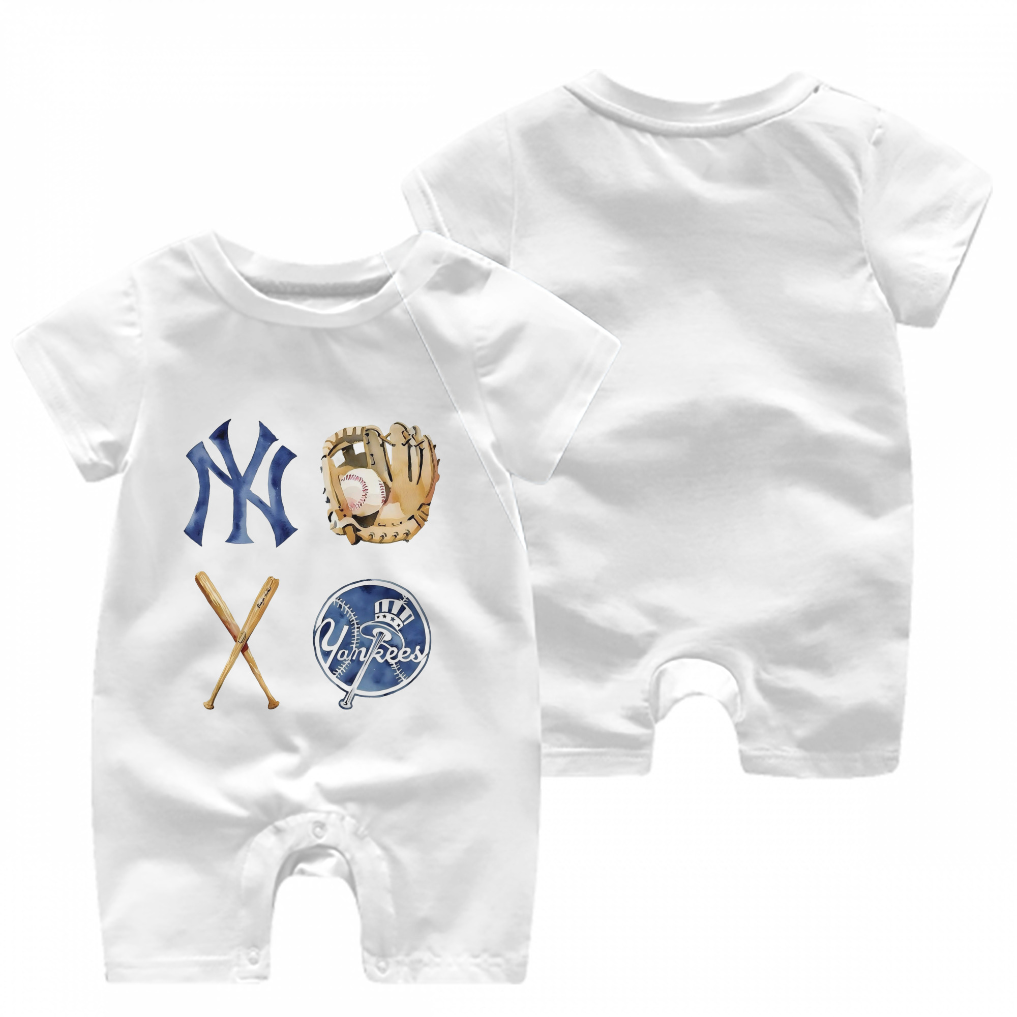 New York Yankees Baseball Baby Short Sleeve Onesie – 100% Cotton Soft & Breathable Digital Print Romper – Double-Sided Print, Snap Closure For Easy Diaper Changes – Comfortable For Boys & Girls