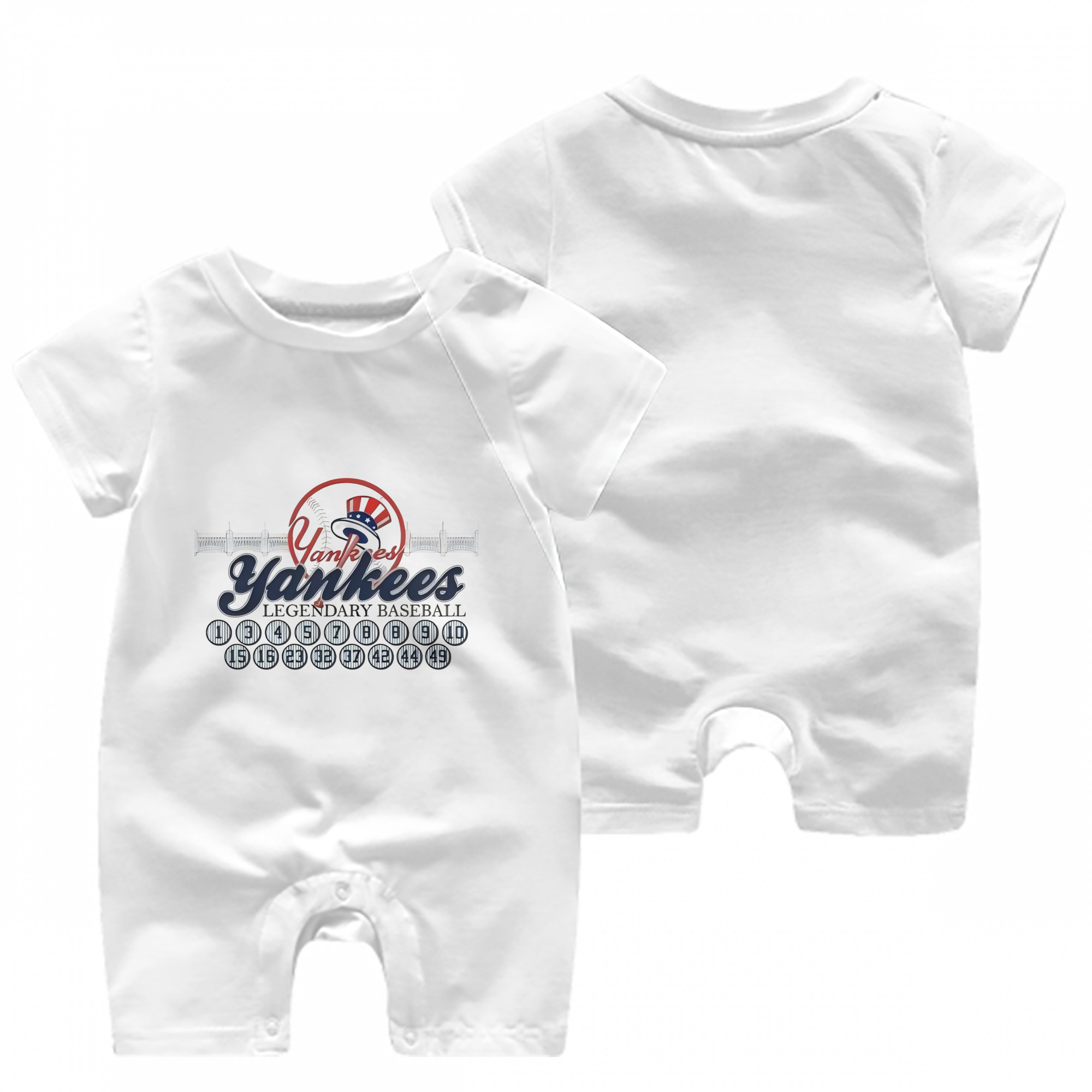 New York Yankees Legendary Baseball Baby Short Sleeve Onesie – 100% Cotton Soft & Breathable Digital Print Romper – Double-Sided Print, Snap Closure For Easy Diaper Changes – Comfortable For Boys & Girls