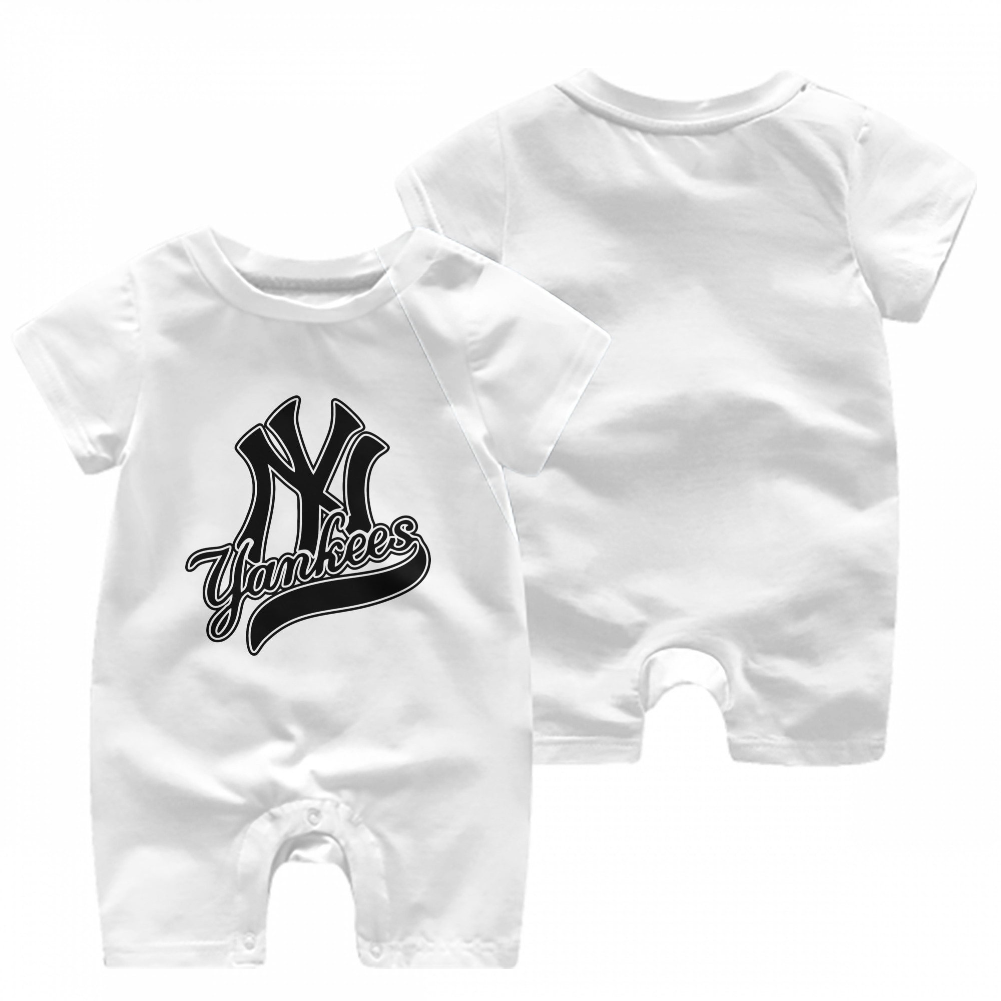 New York Yankees Black Logo Baby Short Sleeve Onesie – 100% Cotton Soft & Breathable Digital Print Romper – Double-Sided Print, Snap Closure For Easy Diaper Changes – Comfortable For Boys & Girls