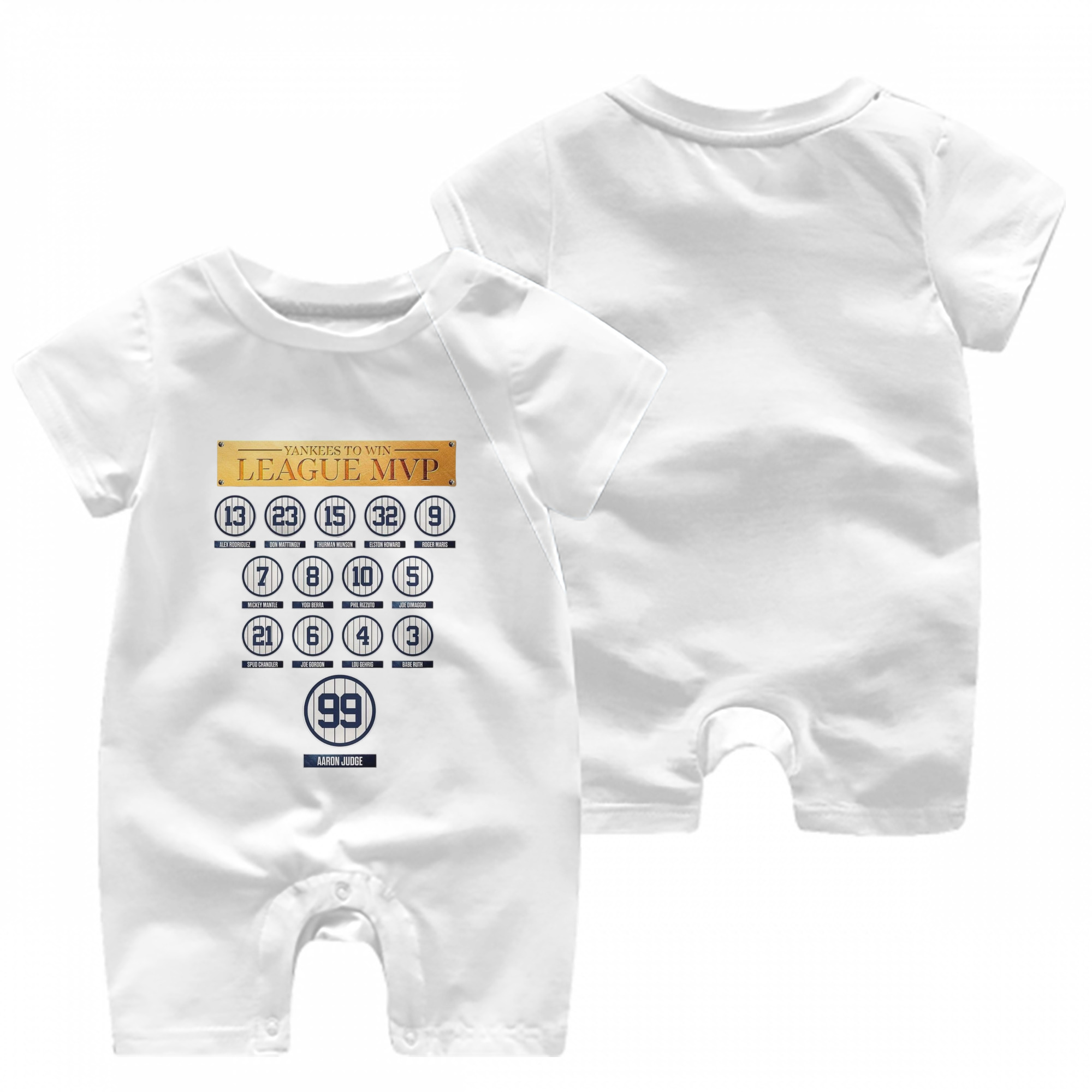 New York Yankees To Win League MVP Baby Short Sleeve Onesie – 100% Cotton Soft & Breathable Digital Print Romper – Double-Sided Print, Snap Closure For Easy Diaper Changes – Comfortable For Boys & Girls