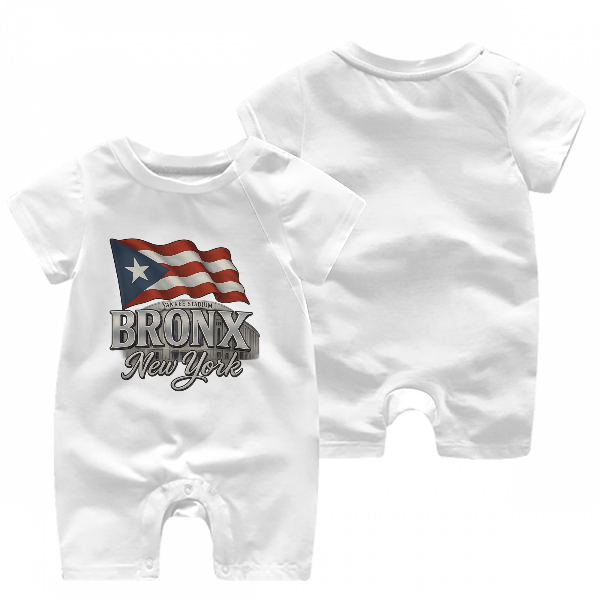 New York Yankees BRONX Yankees Stadium Baby Short Sleeve Onesie – 100% Cotton Soft & Breathable Digital Print Romper – Double-Sided Print, Snap Closure For Easy Diaper Changes – Comfortable For Boys & Girls