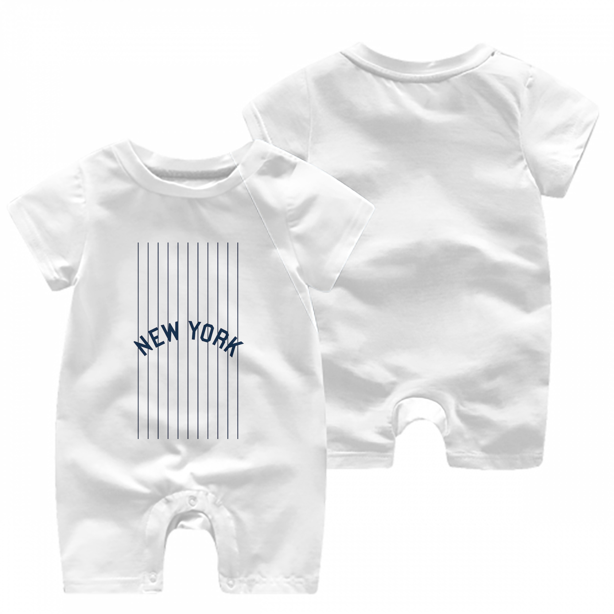 New York Yankees Pinstripe New York Baby Short Sleeve Onesie – 100% Cotton Soft & Breathable Digital Print Romper – Double-Sided Print, Snap Closure For Easy Diaper Changes – Comfortable For Boys & Girls