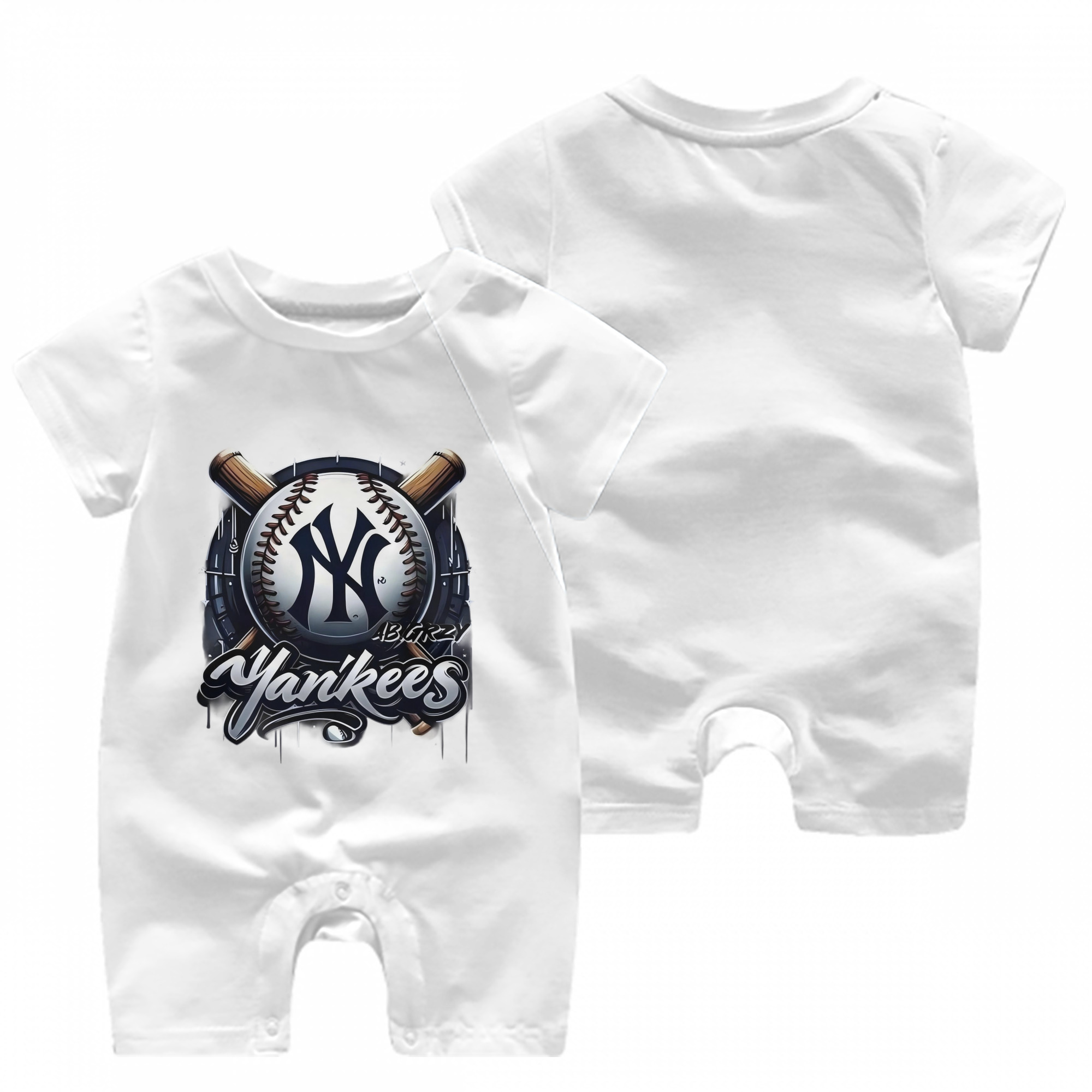 New York Yankees Baseball Baby Short Sleeve Onesie – 100% Cotton Soft & Breathable Digital Print Romper – Double-Sided Print, Snap Closure For Easy Diaper Changes – Comfortable For Boys & Girls