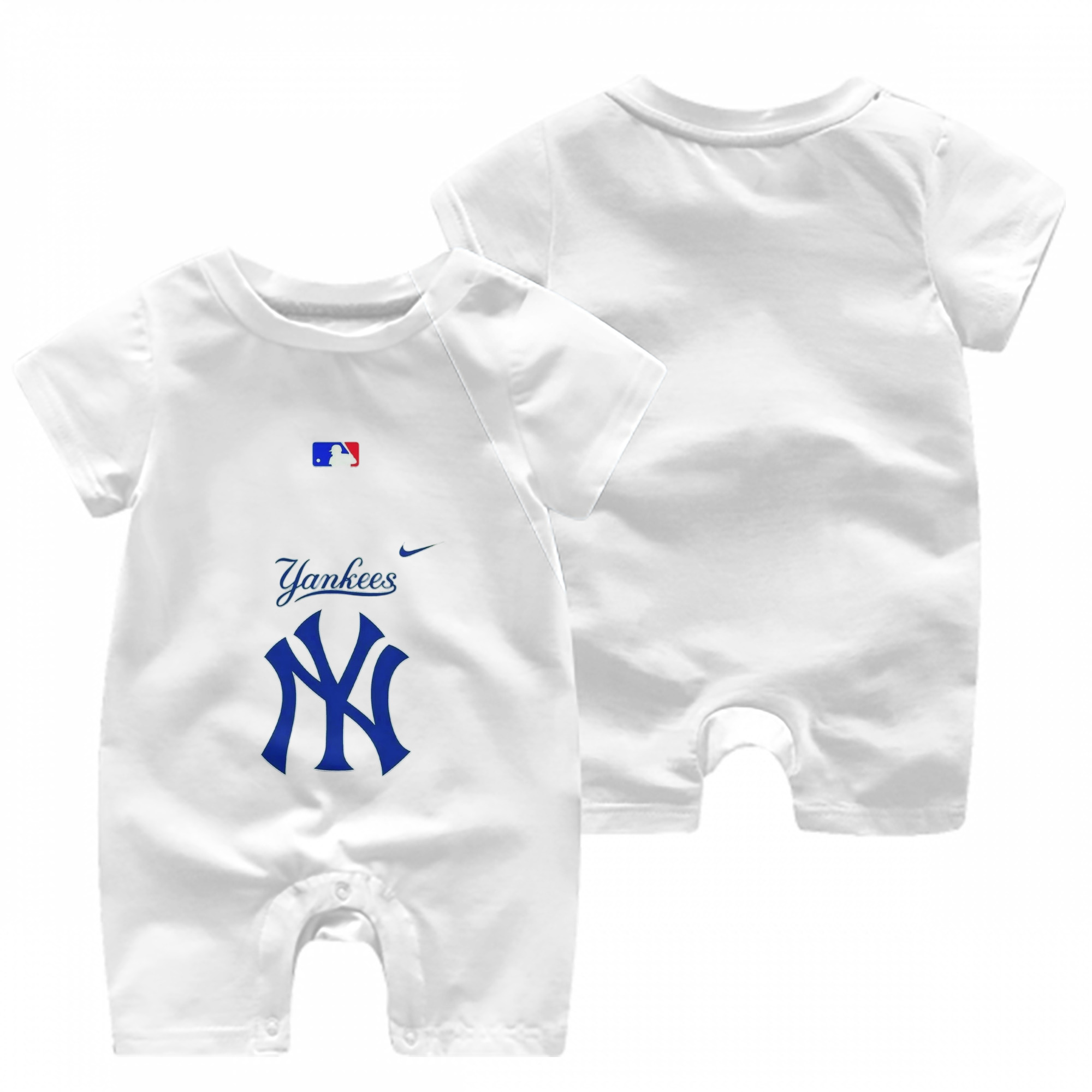 New York Yankees Blue Logo Baby Short Sleeve Onesie – 100% Cotton Soft & Breathable Digital Print Romper – Double-Sided Print, Snap Closure For Easy Diaper Changes – Comfortable For Boys & Girls