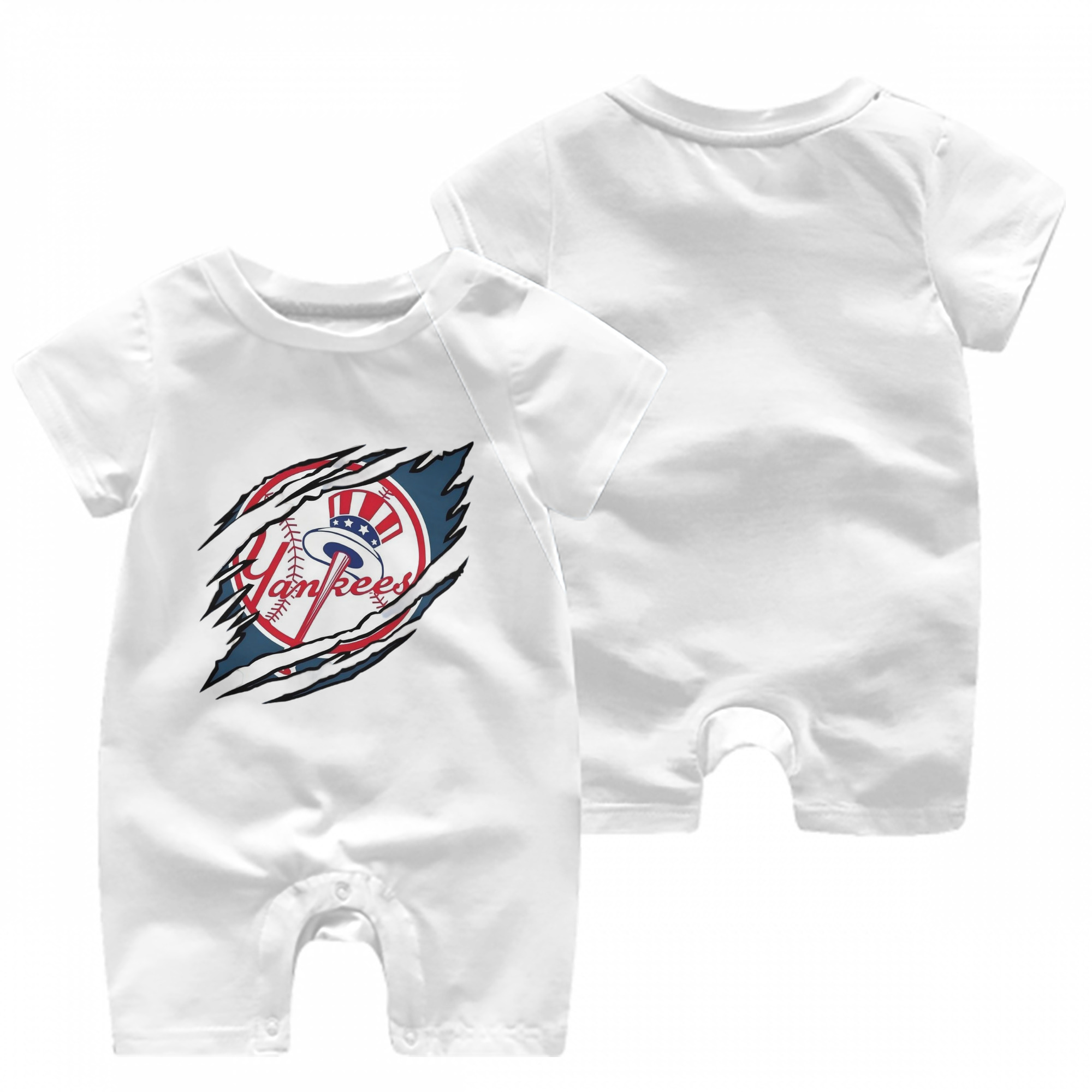 New York Yankees Claw Logo Baby Short Sleeve Onesie – 100% Cotton Soft & Breathable Digital Print Romper – Double-Sided Print, Snap Closure For Easy Diaper Changes – Comfortable For Boys & Girls