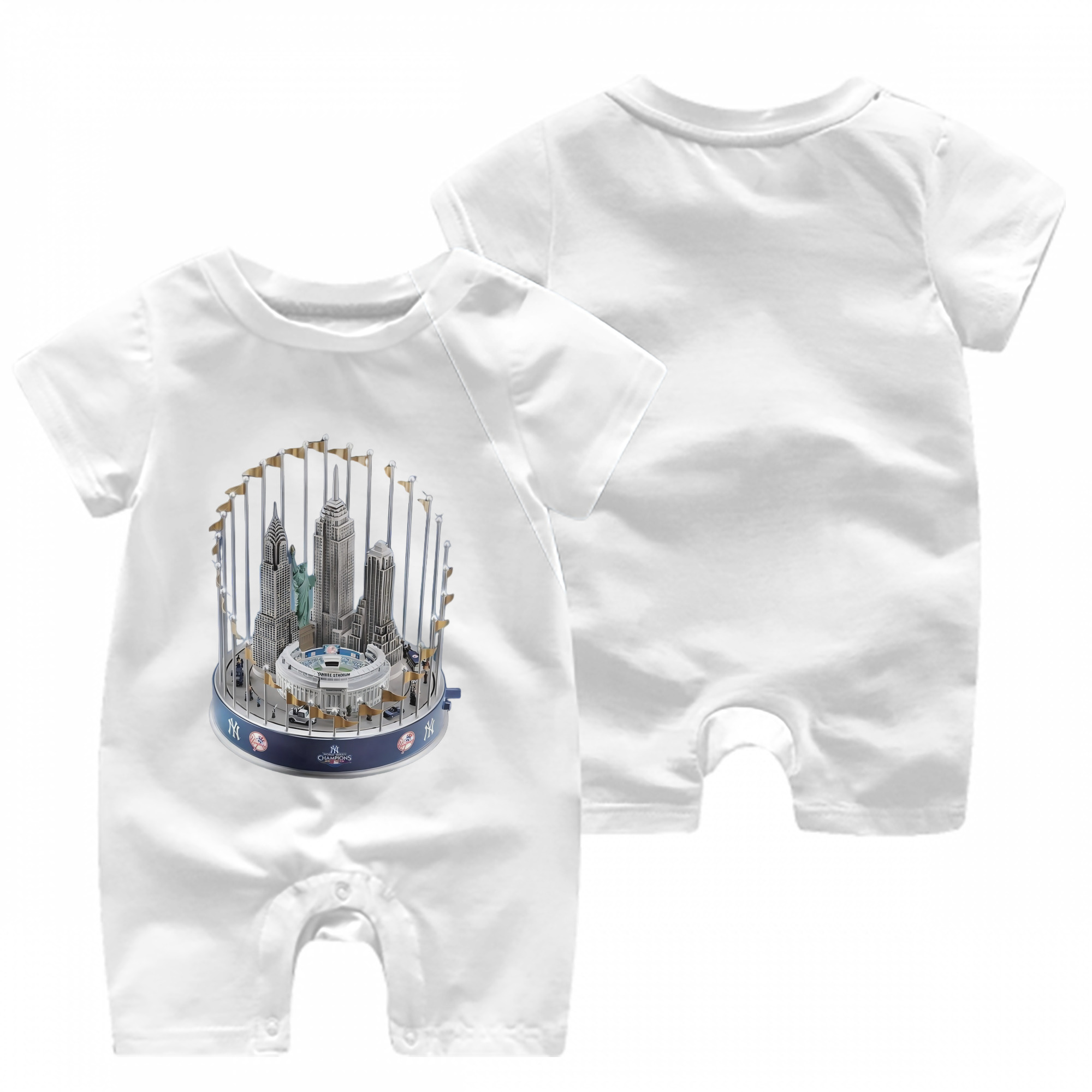 New York Yankees WS Champions Cup Baby Short Sleeve Onesie – 100% Cotton Soft & Breathable Digital Print Romper – Double-Sided Print, Snap Closure For Easy Diaper Changes – Comfortable For Boys & Girls