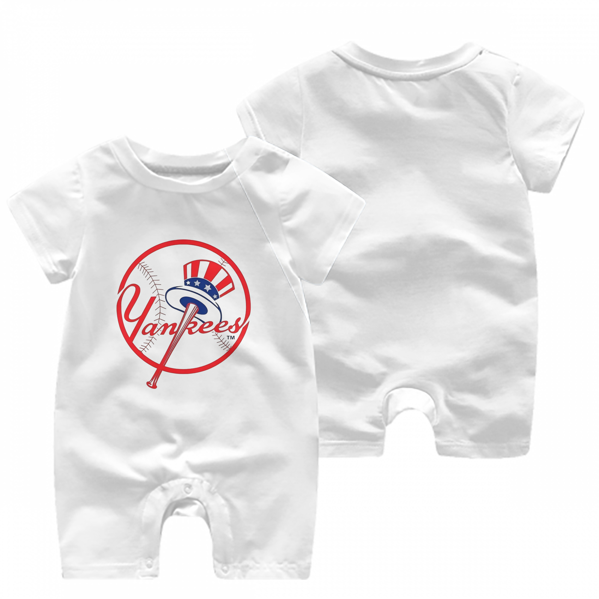 New York Yankees Logo Baby Short Sleeve Onesie – 100% Cotton Soft & Breathable Digital Print Romper – Double-Sided Print, Snap Closure For Easy Diaper Changes – Comfortable For Boys & Girls