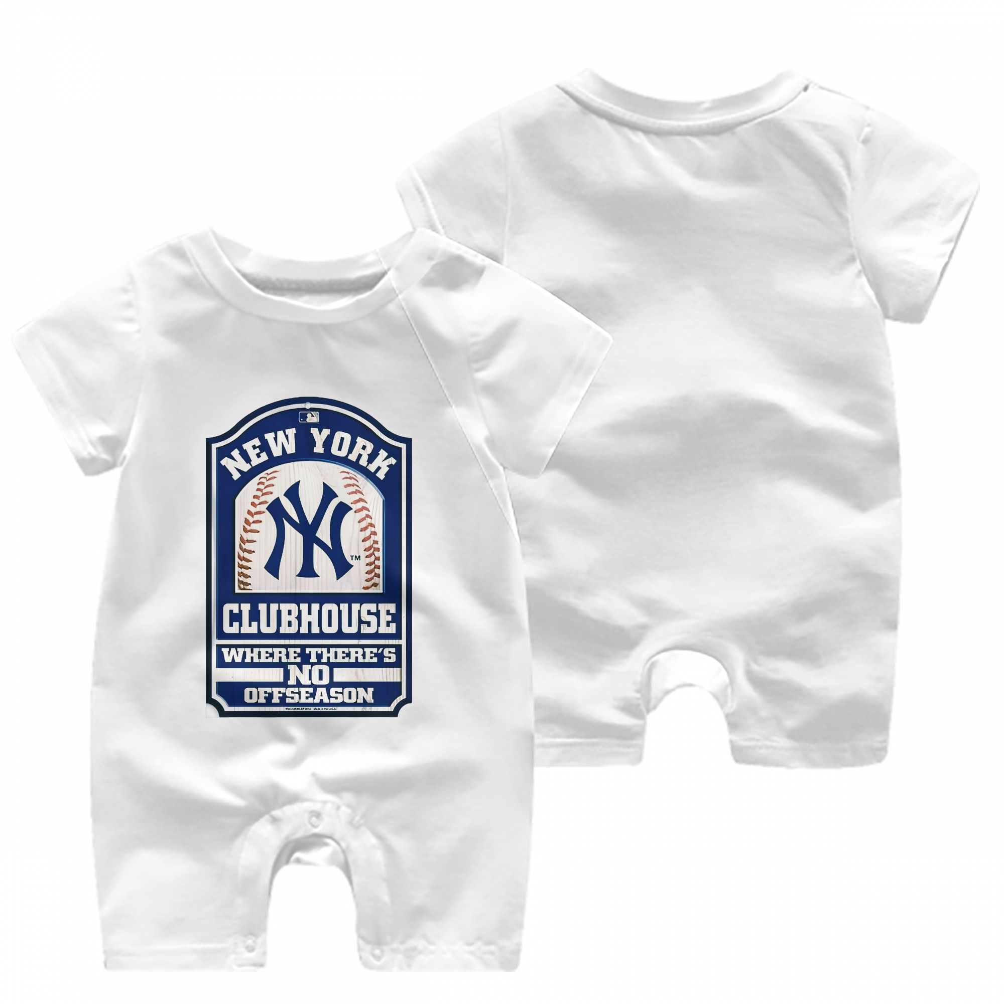 New York Yankees Club House Baby Short Sleeve Onesie – 100% Cotton Soft & Breathable Digital Print Romper – Double-Sided Print, Snap Closure For Easy Diaper Changes – Comfortable For Boys & Girls
