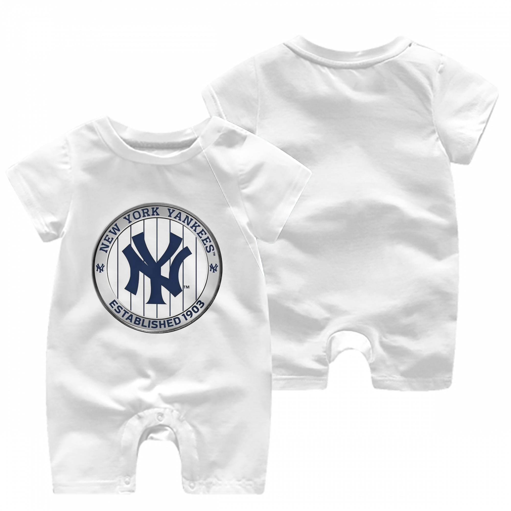 New York Yankees Established 1903 Baby Short Sleeve Onesie – 100% Cotton Soft & Breathable Digital Print Romper – Double-Sided Print, Snap Closure For Easy Diaper Changes – Comfortable For Boys & Girls