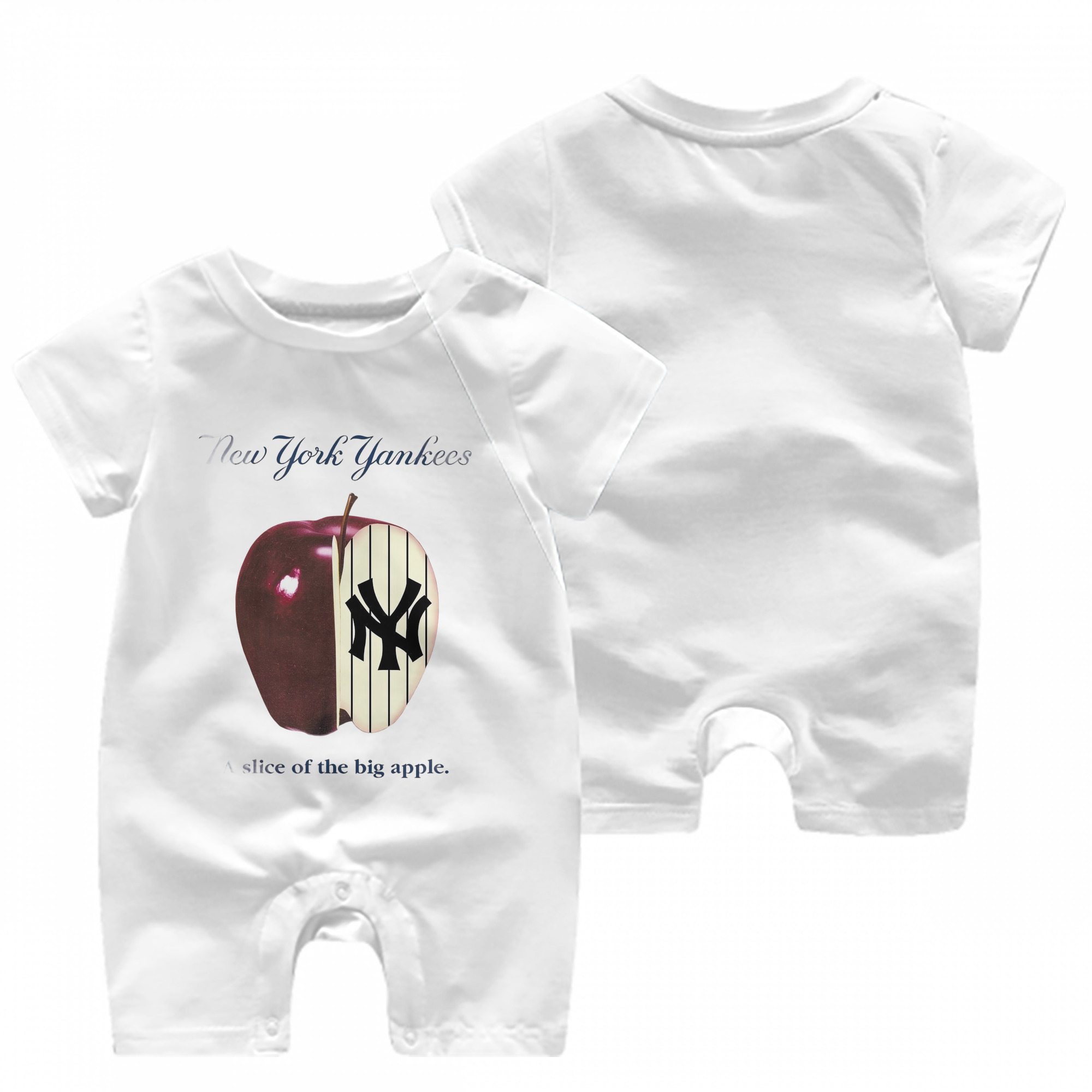 New York Yankees A Slice of The Big Apple Baby Short Sleeve Onesie – 100% Cotton Soft & Breathable Digital Print Romper – Double-Sided Print, Snap Closure For Easy Diaper Changes – Comfortable For Boys & Girls