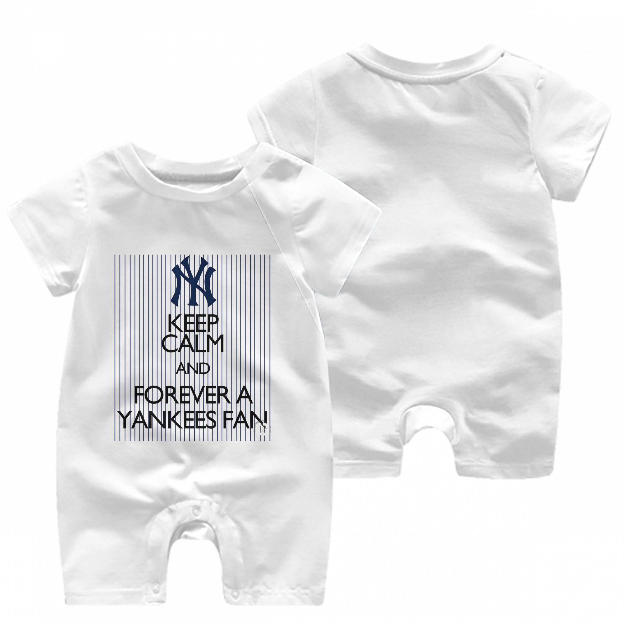 New York Yankees Keep Calm and Forever A Yankees Fan Baby Short Sleeve Onesie – 100% Cotton Soft & Breathable Digital Print Romper – Double-Sided Print, Snap Closure For Easy Diaper Changes – Comfortable For Boys & Girls