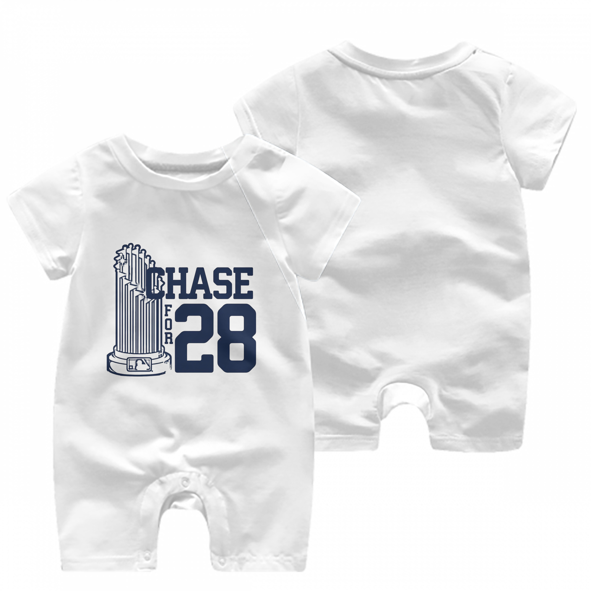 New York Yankees Chase For 28 Baby Short Sleeve Onesie – 100% Cotton Soft & Breathable Digital Print Romper – Double-Sided Print, Snap Closure For Easy Diaper Changes – Comfortable For Boys & Girls