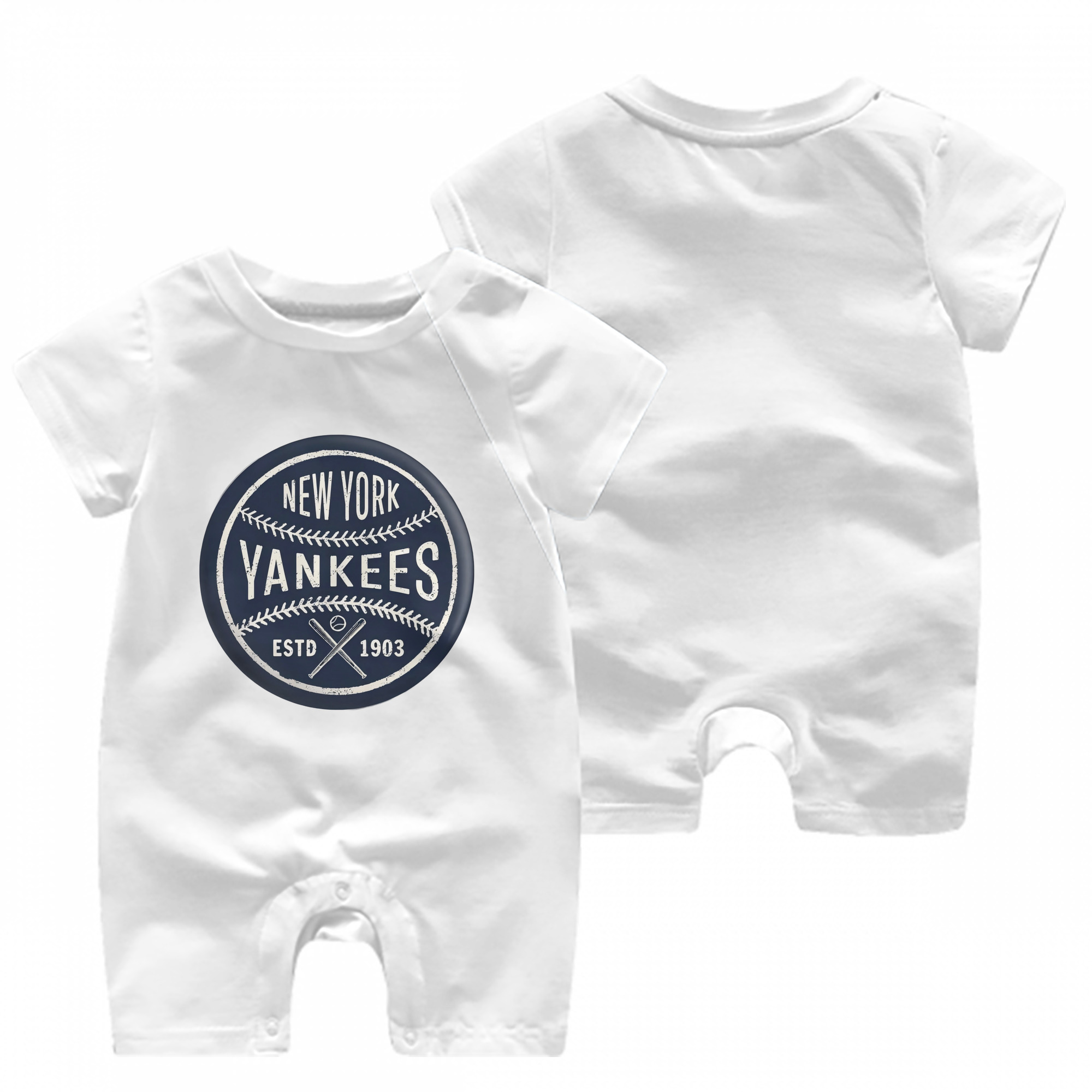New York Yankees Estd 1903 Baby Short Sleeve Onesie – 100% Cotton Soft & Breathable Digital Print Romper – Double-Sided Print, Snap Closure For Easy Diaper Changes – Comfortable For Boys & Girls